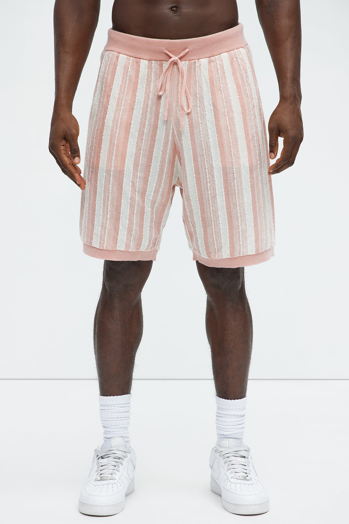 Textured Stripes Knitted Shorts - Mauve/combo - Image 3