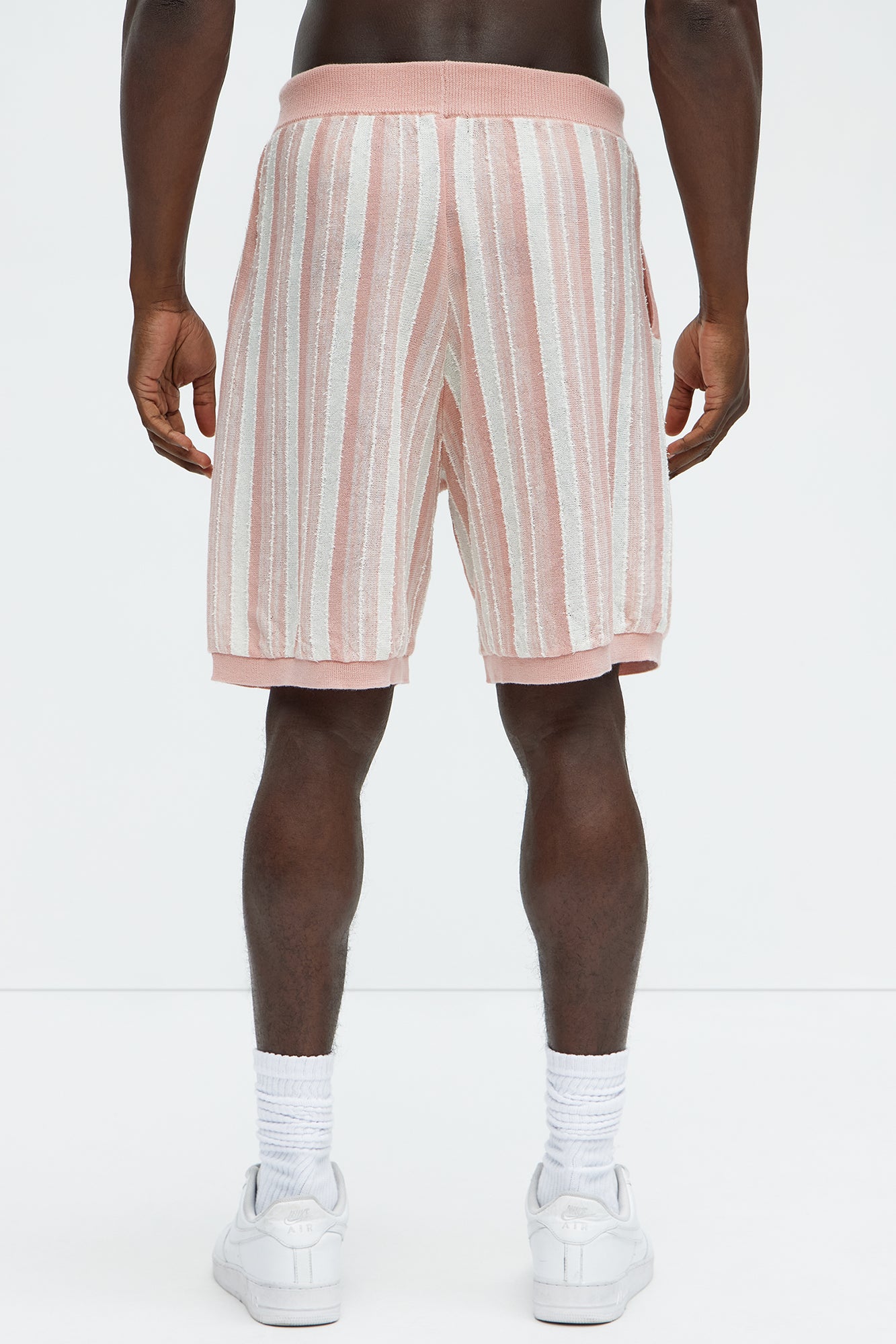 Textured Stripes Knitted Shorts - Mauve/combo - Image 5