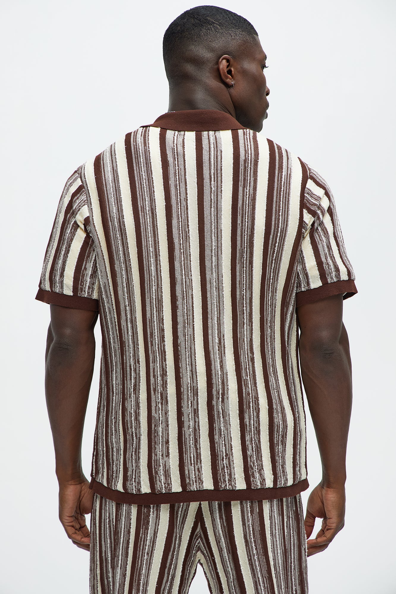 Textured Stripes Knitted Shirt - Brown Combo - Image 4
