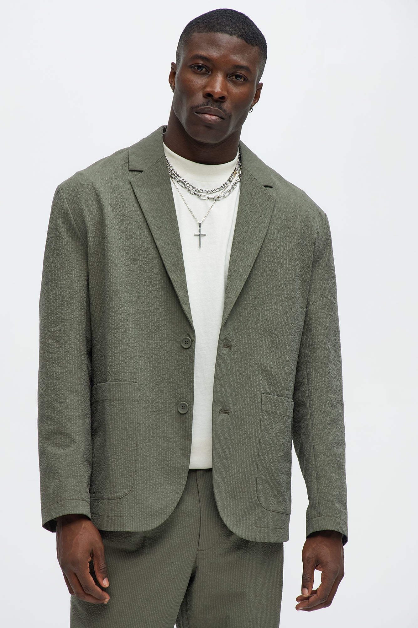 Seersucker Casual Blazer - Olive - Image 3