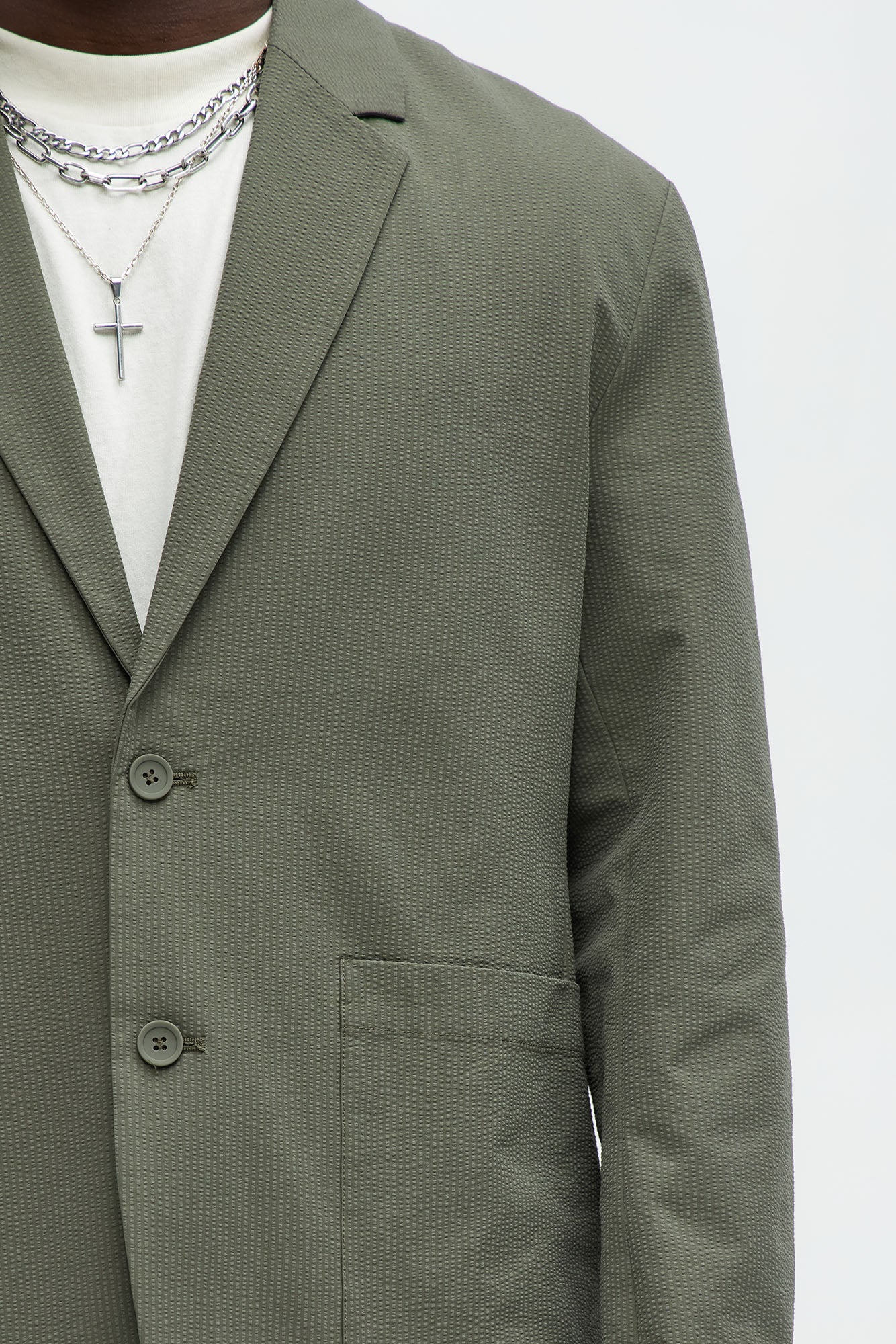 Seersucker Casual Blazer - Olive - Image 4