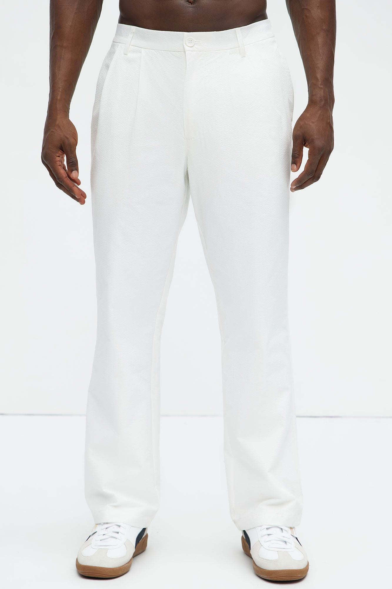 Seersucker Pleated Pants - White - Image 3