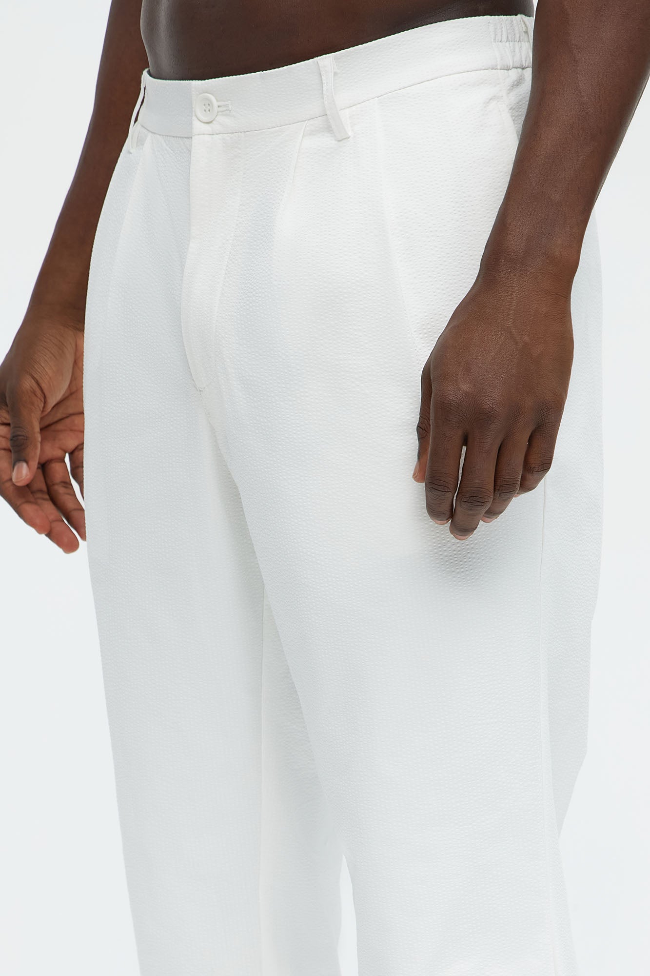 Seersucker Pleated Pants - White - Image 4