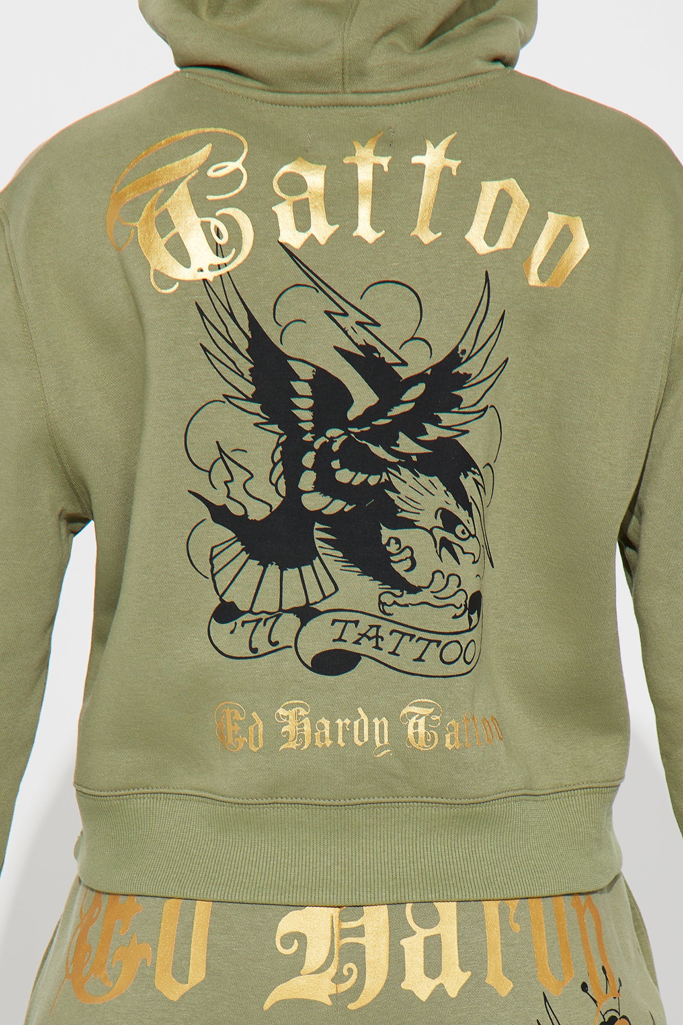 Ed Hardy Broken Hearts Cropped Hoodie - Sage - Image 5