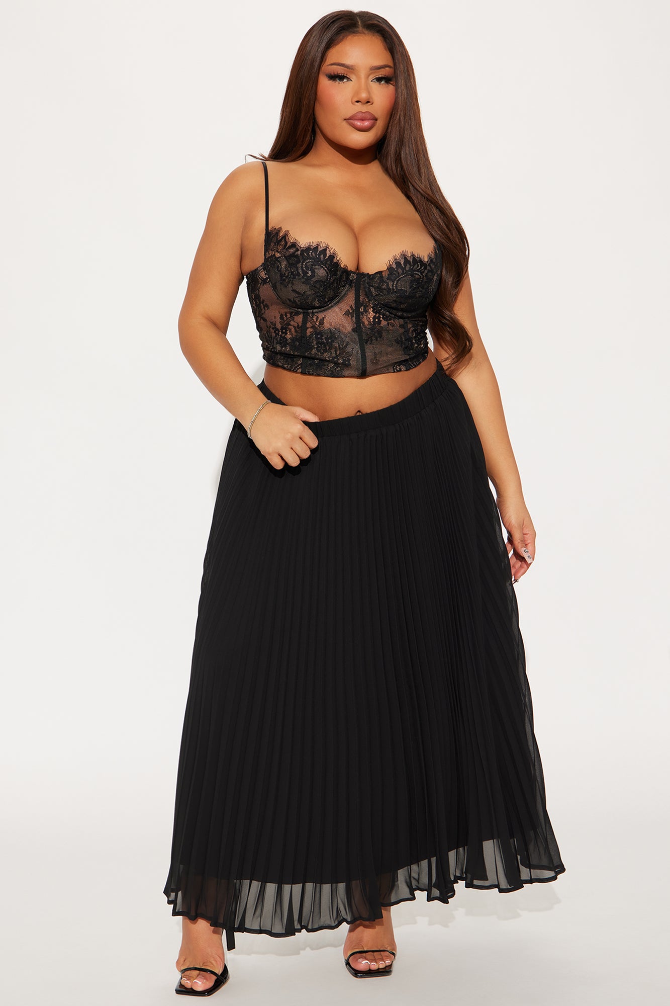 Press Reset Pleated Chiffon Midi Skirt - Black - Image 4