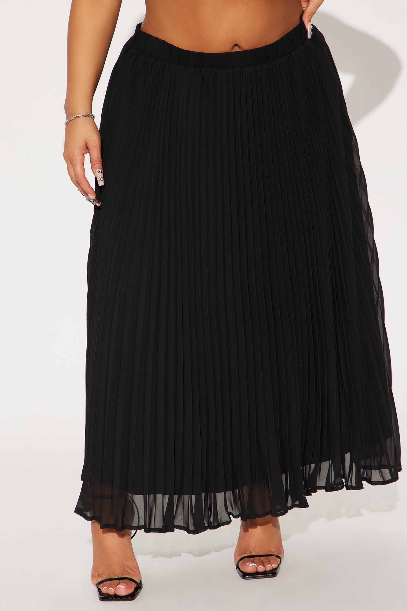 Press Reset Pleated Chiffon Midi Skirt - Black - Image 5