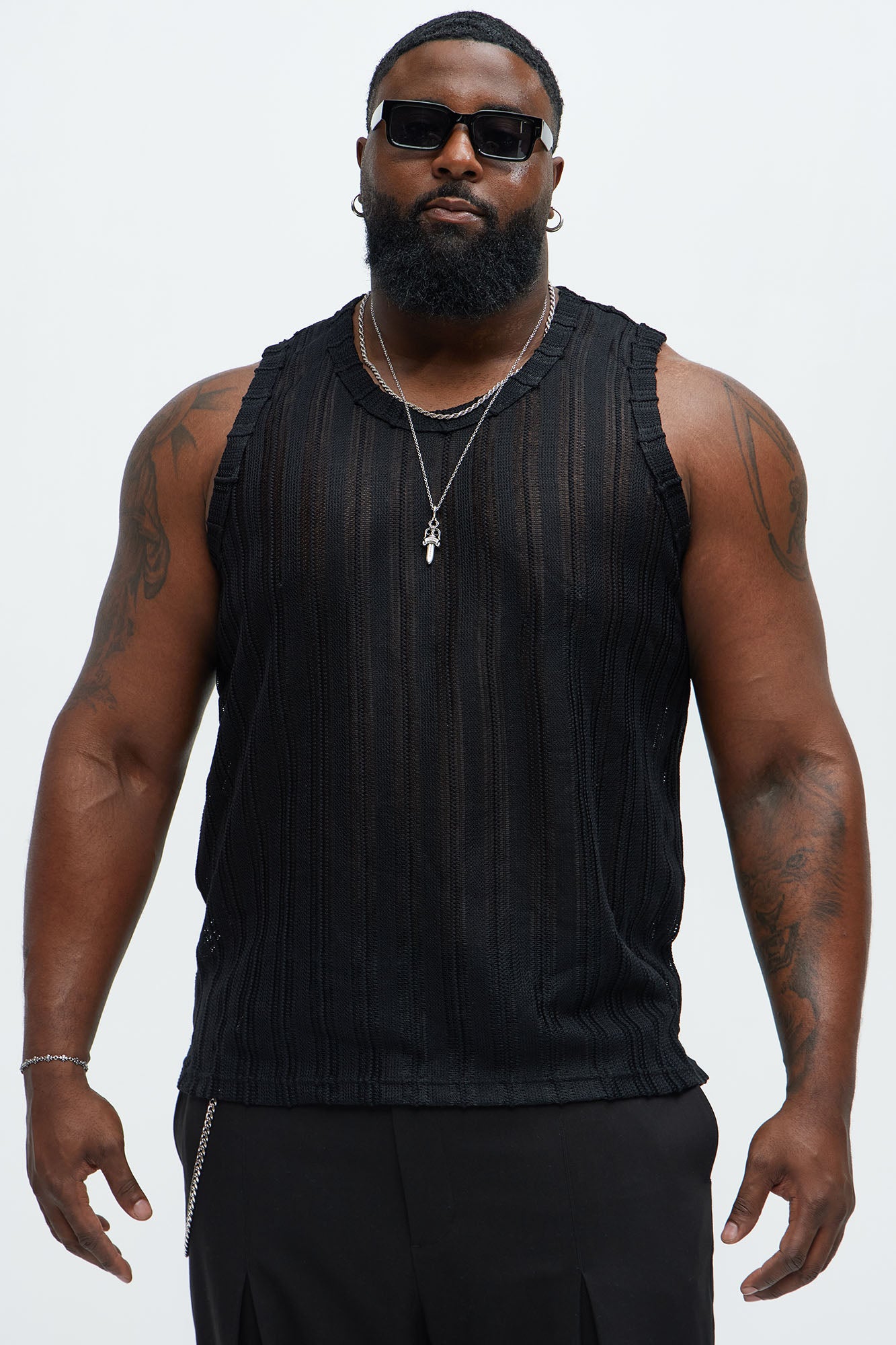 Striped Open Knit Tank - Black - Image 5
