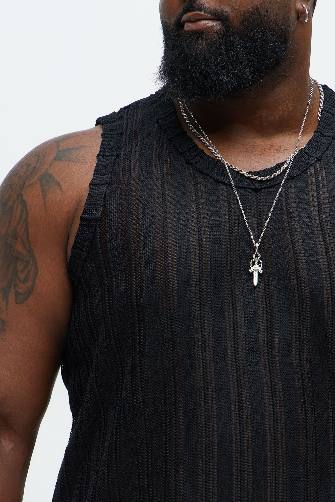 Striped Open Knit Tank - Black - Image 7