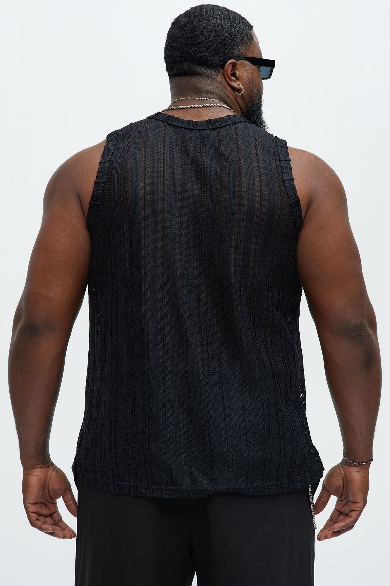 Striped Open Knit Tank - Black - Image 8