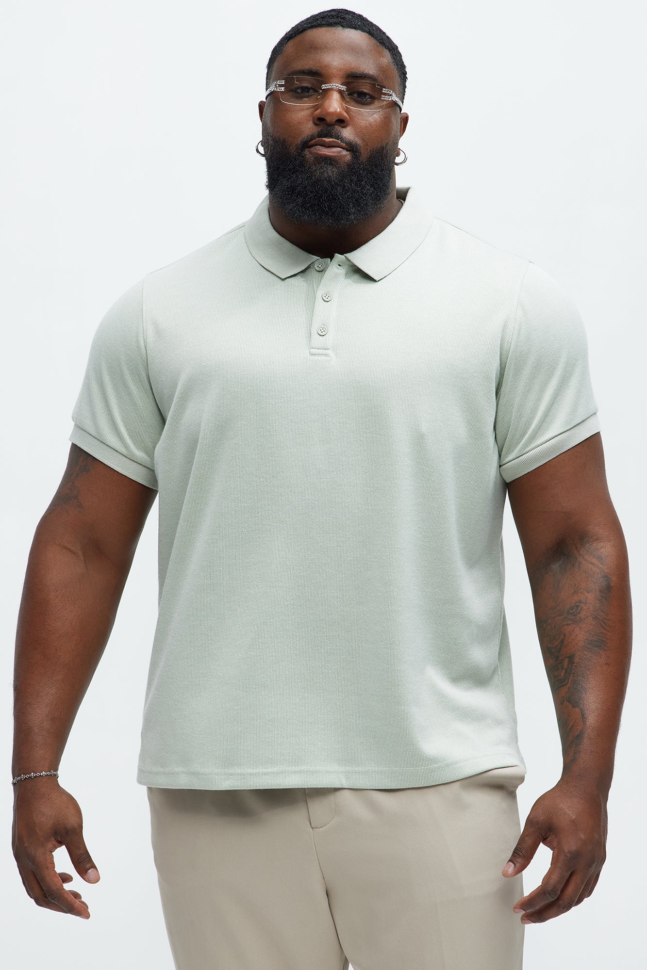 Subtle Stripes Textured Polo - Sage - Image 5