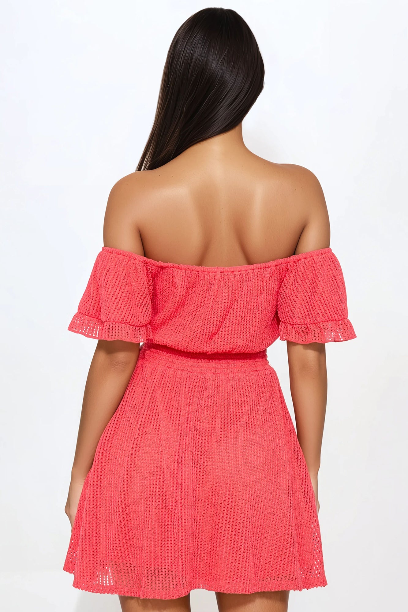 Brenda Off Shoulder Mini Dress - Coral - Image 3