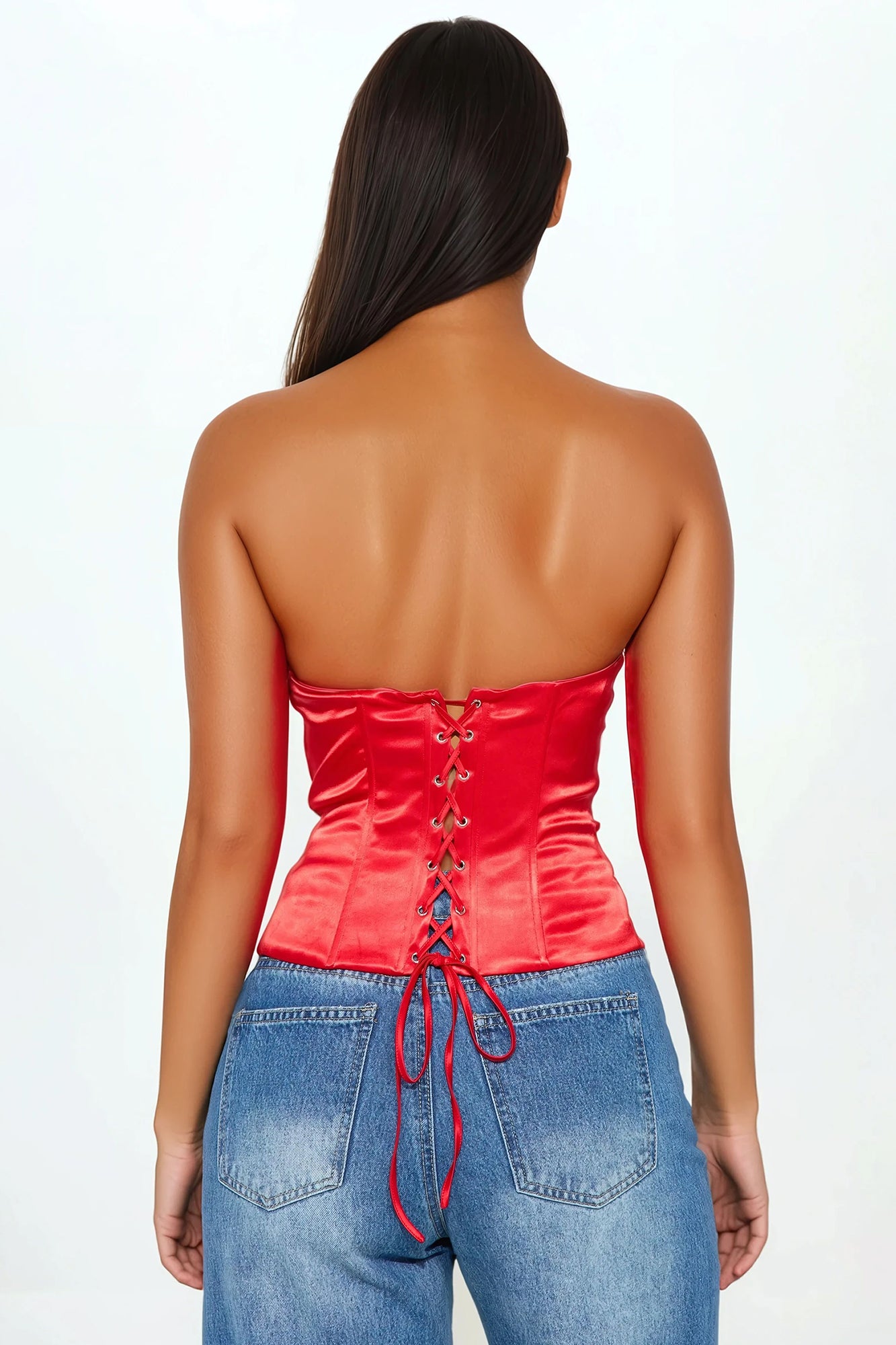 You Don't Know Me Satin Corset Top - Red - Image 3