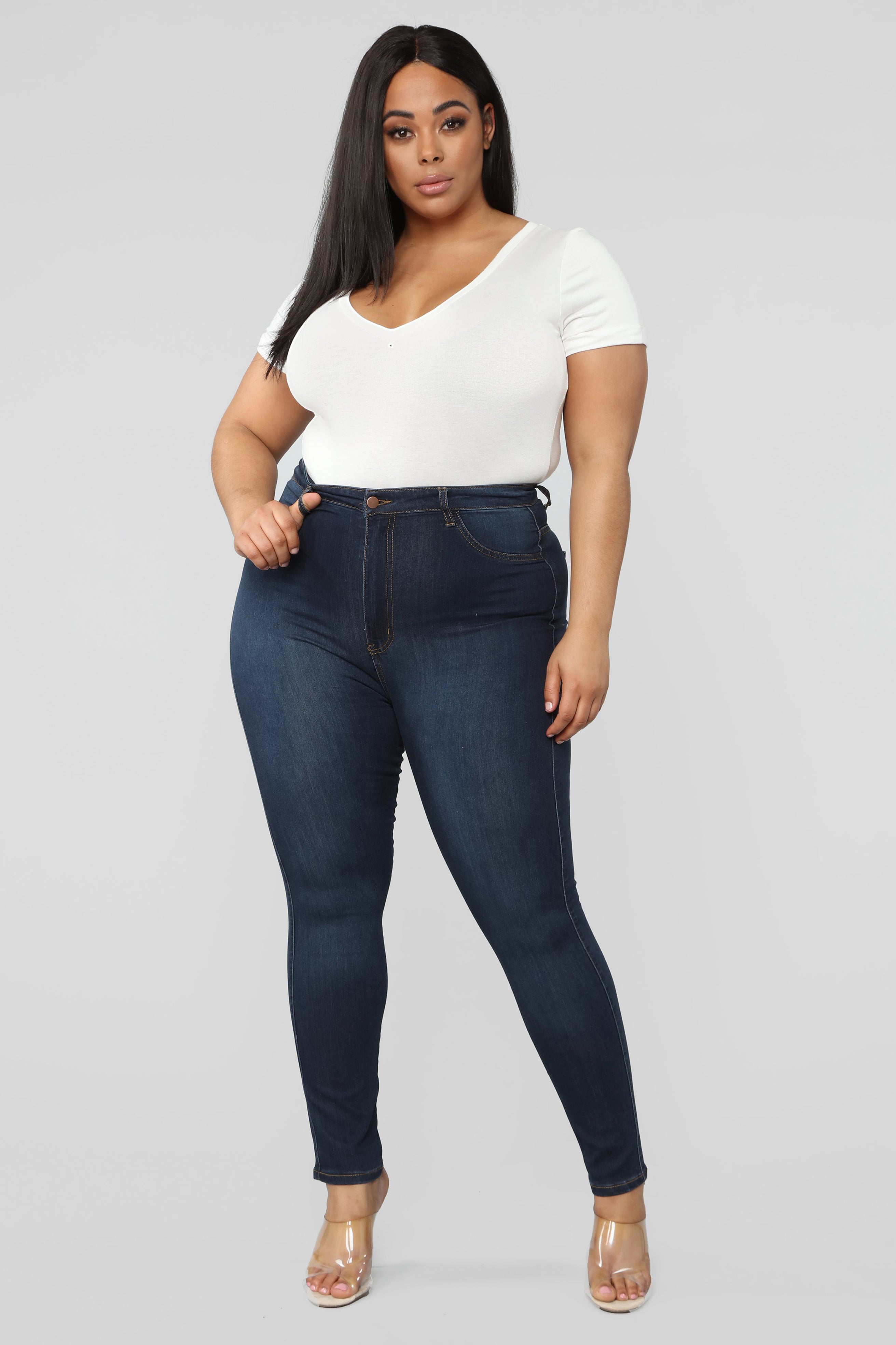 Classic High Waist Skinny Jeans - Dark Denim - Image 6