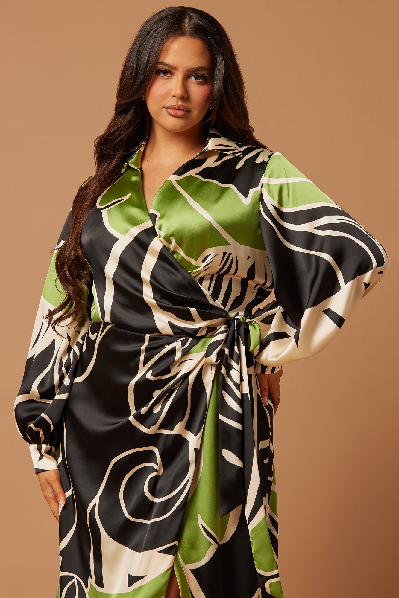 Arta Satin Maxi Dress - Black/Green - Image 6