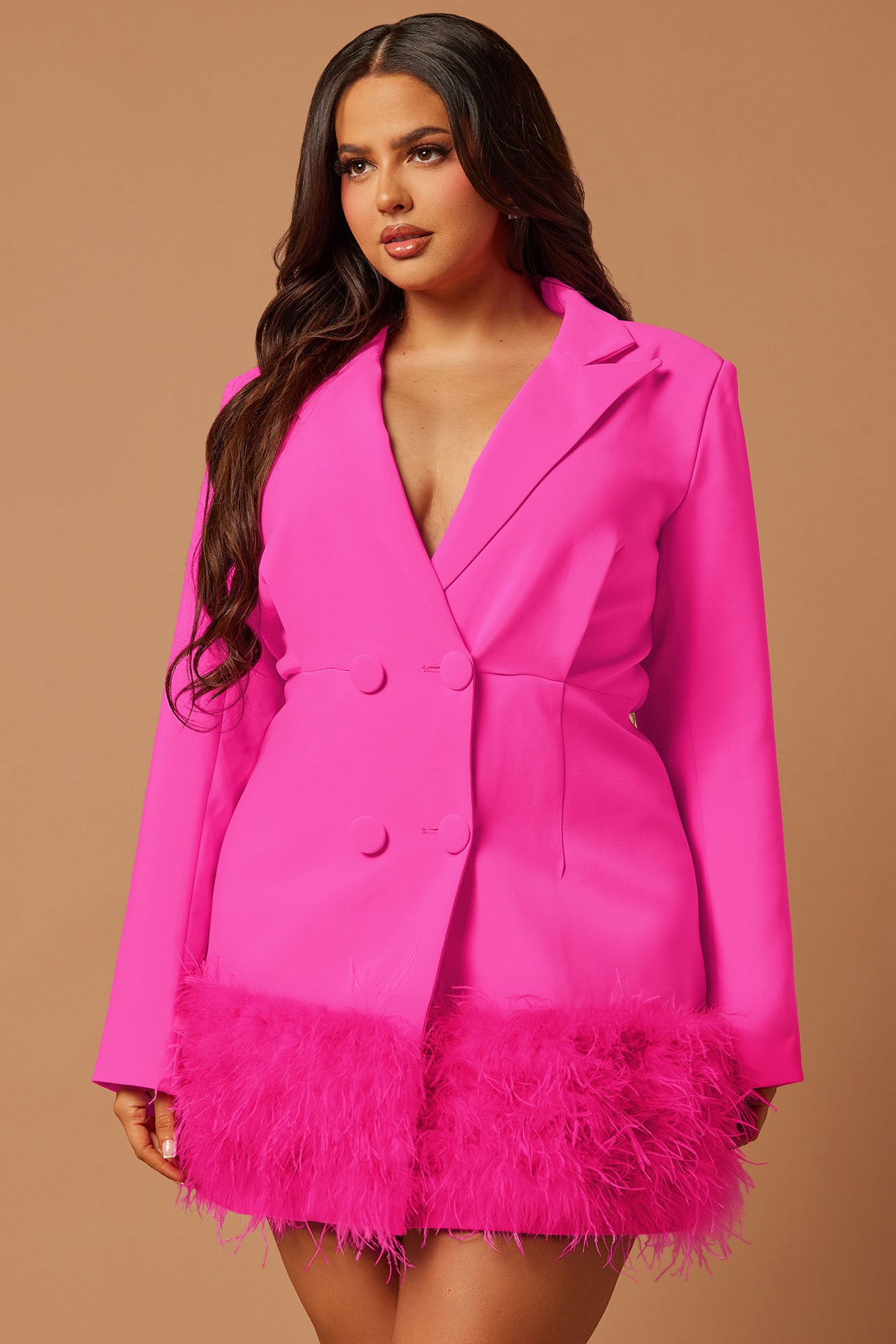Delia Feathered Blazer Dress - Fuchsia - Image 6