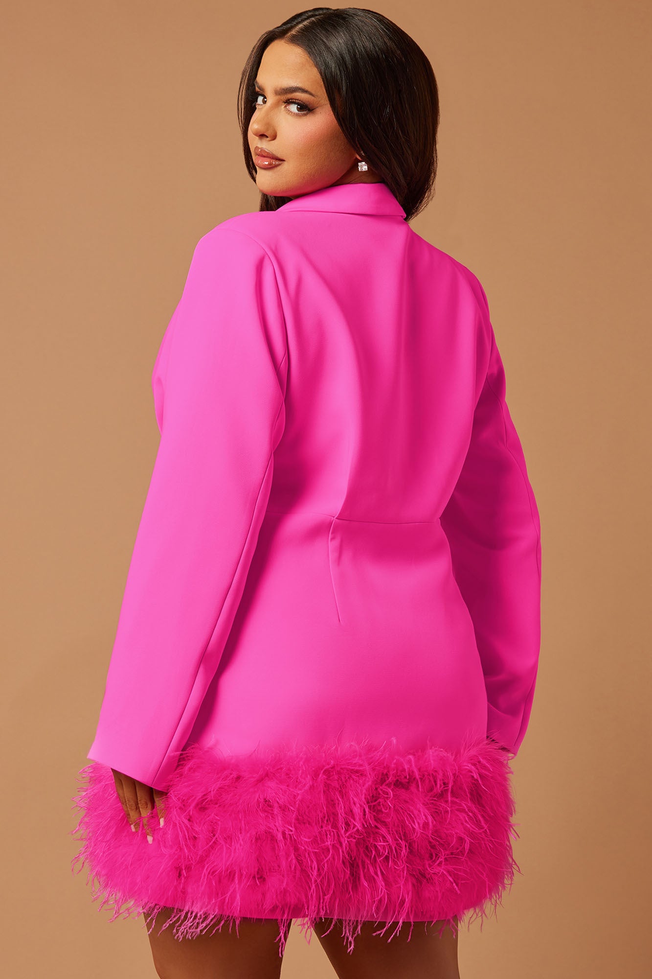 Delia Feathered Blazer Dress - Fuchsia - Image 8