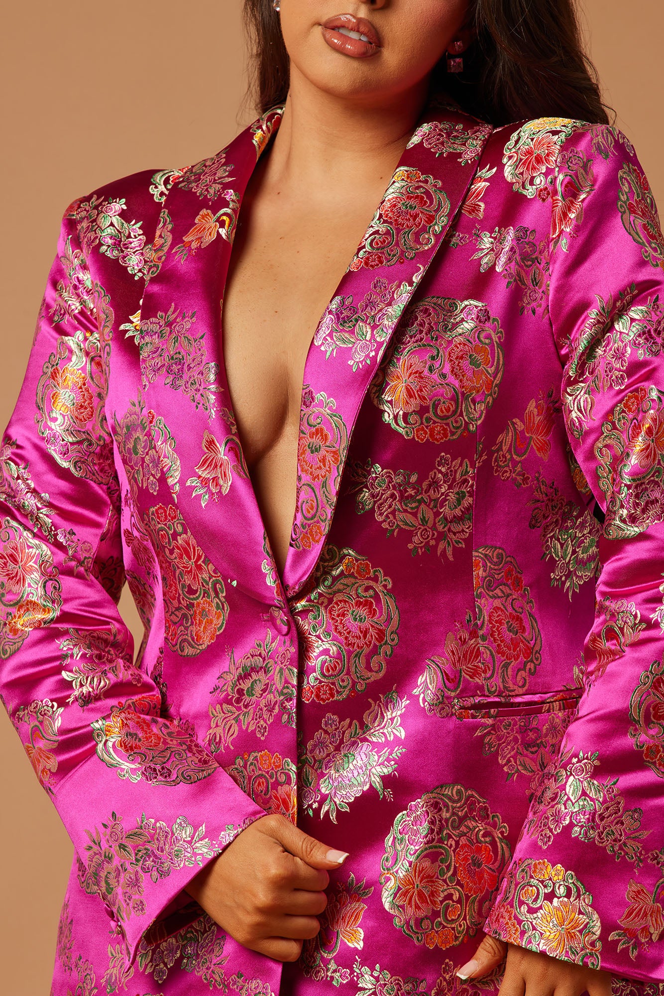 Margo Satin Embroidered Blazer Suit Set - Fuchsia - Image 7