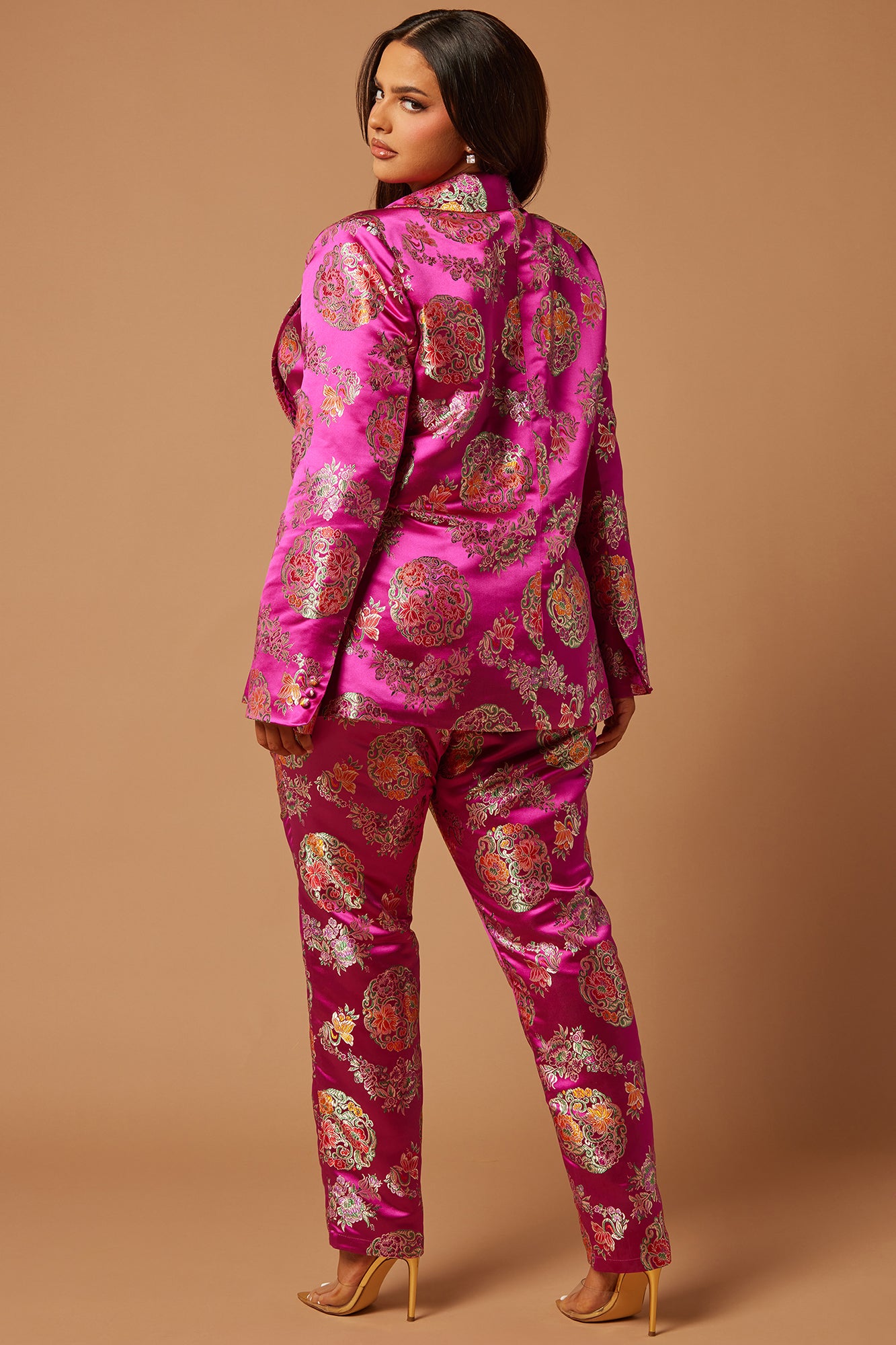 Margo Satin Embroidered Blazer Suit Set - Fuchsia - Image 8