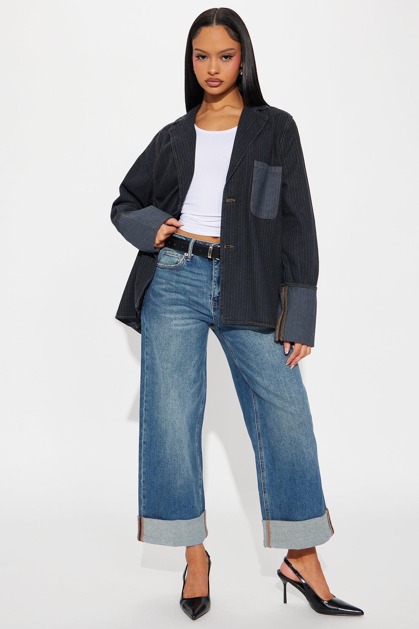 Miranda Cuffed Wide Leg Crop Jean - Dark Wash - Image 3