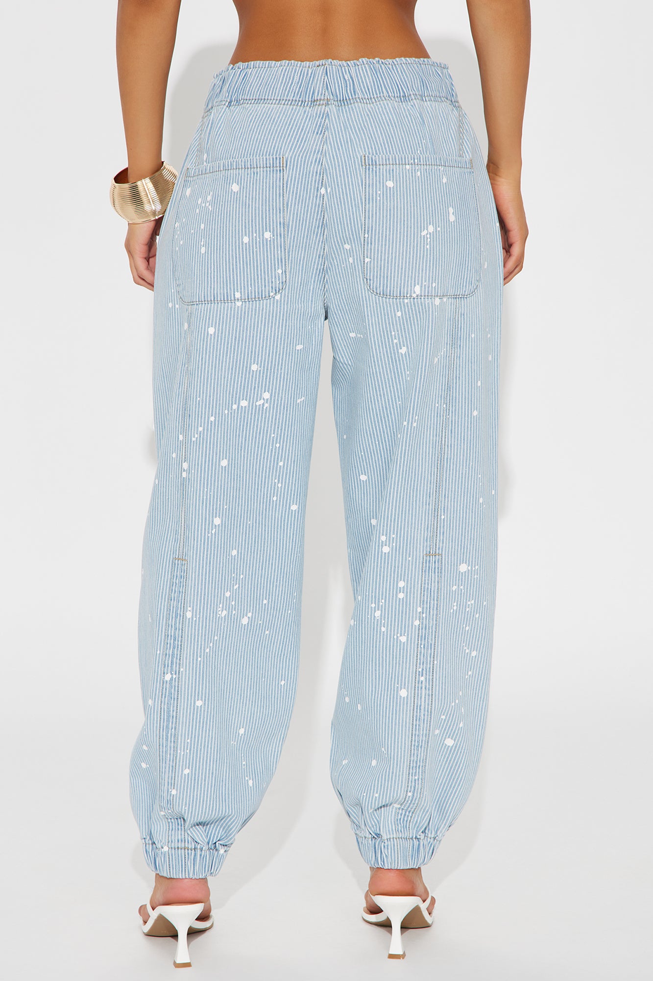 Verina Non Stretch Stripe Denim Joggers - Light Wash - Image 3