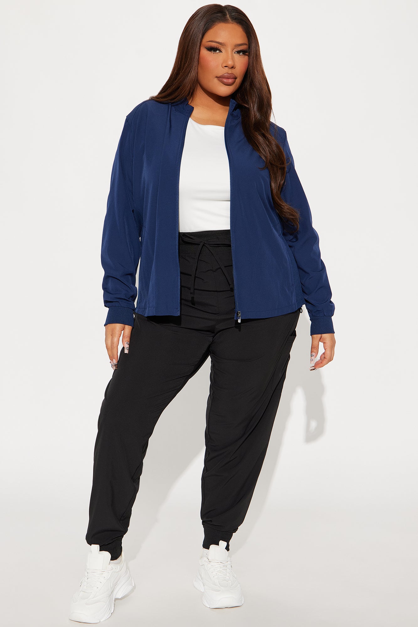 On The Clock Stretch Zip Up Scrub Uniform Jacket - Navy - Image 5