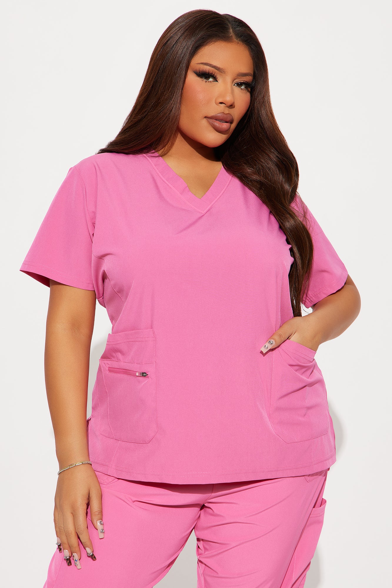Essential 4 Way Stretch Scrub Uniform Jogger Set - Hot Pink - Image 5