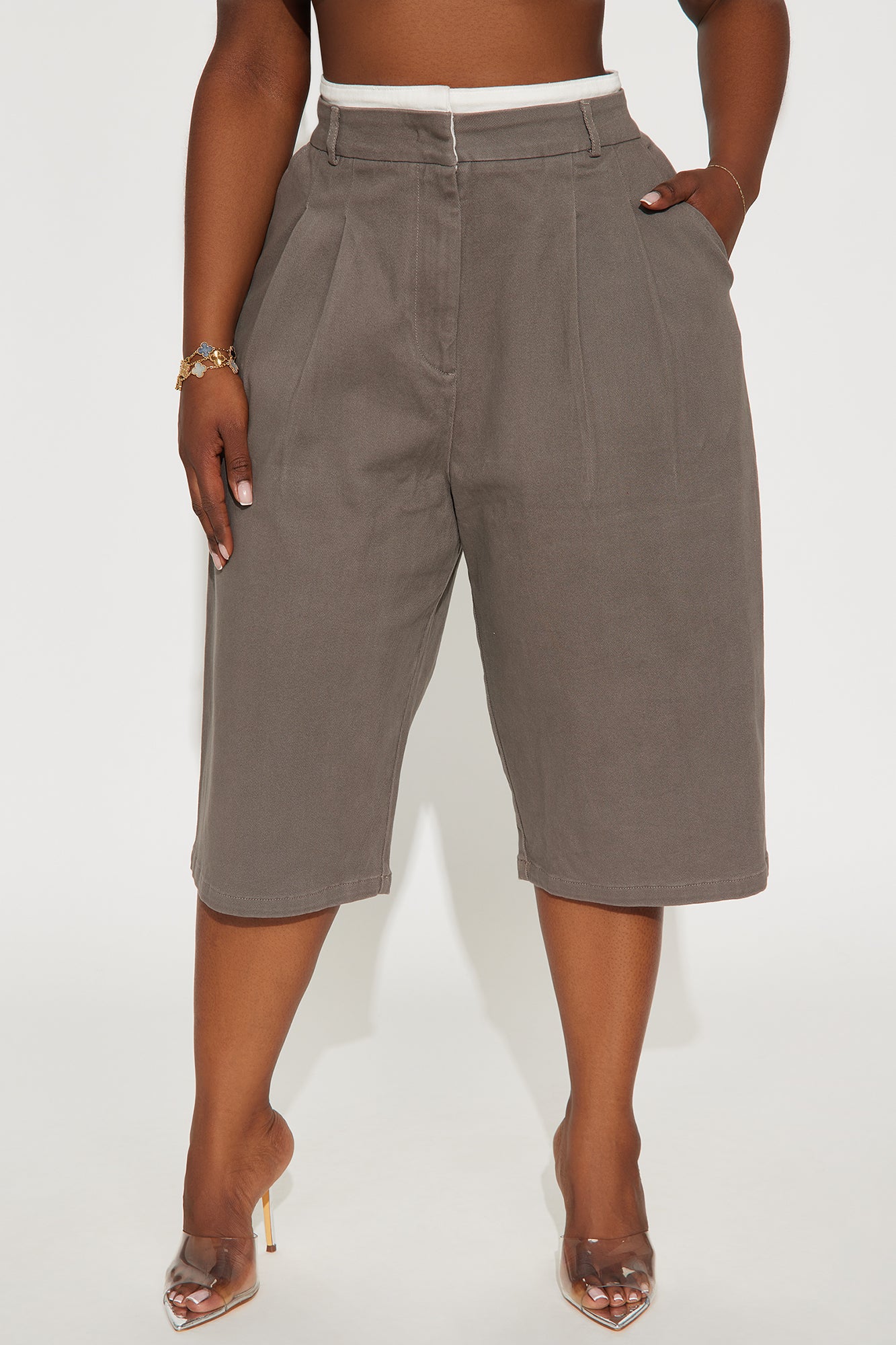 Janet Double Waistband Bermuda Short - Grey - Image 5