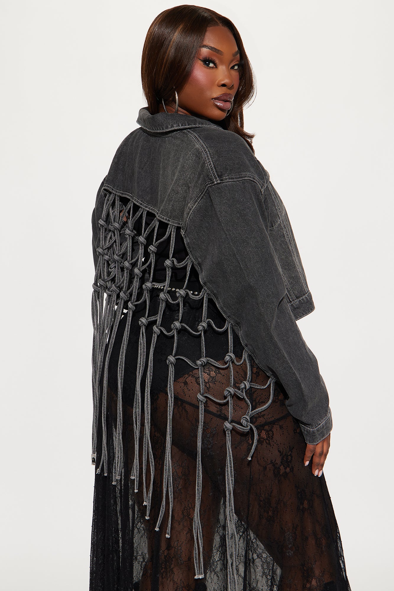 Free Spirit Knotted Back Denim Jacket - Black Wash - Image 5