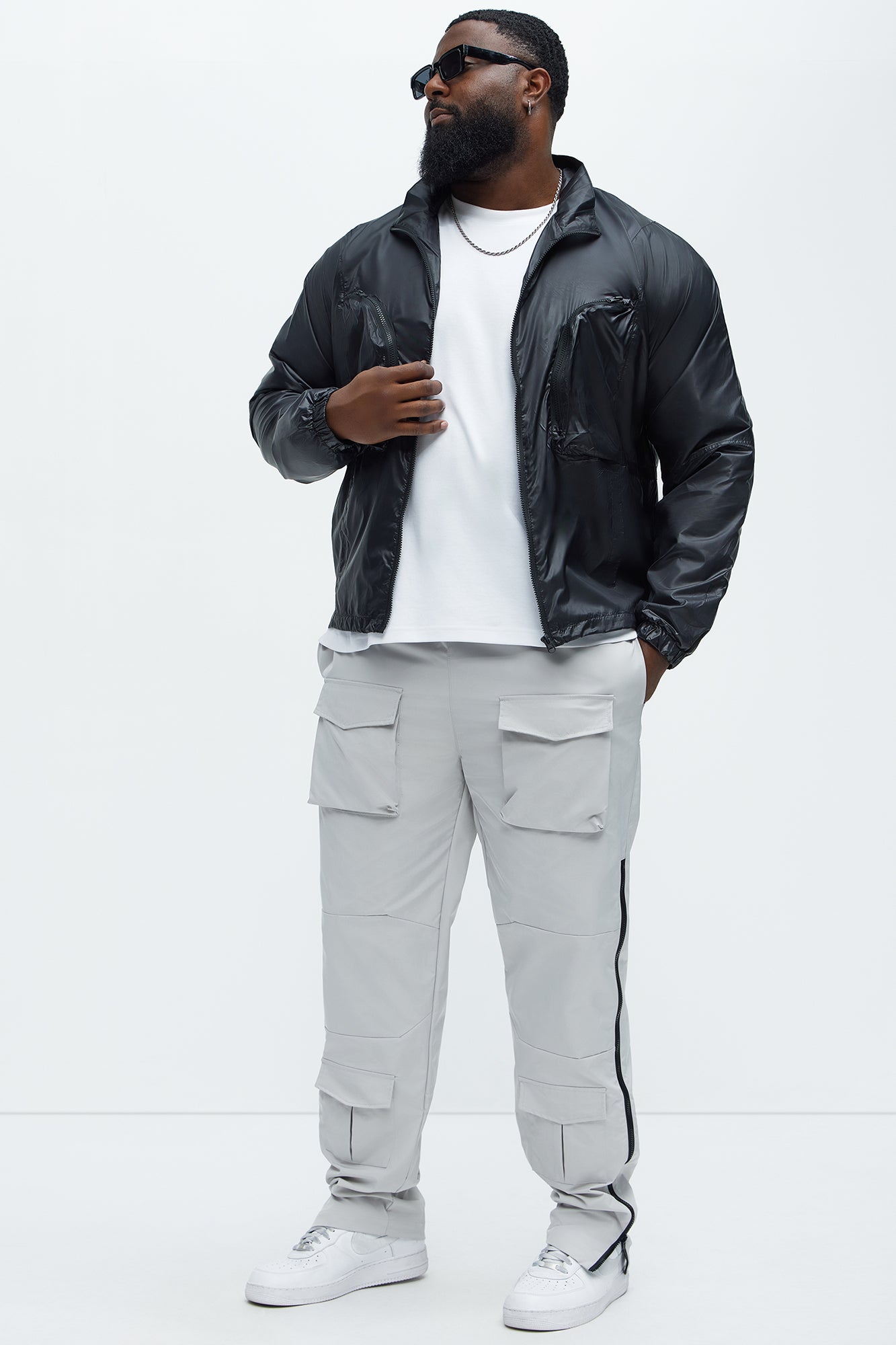 All Along Zipper Straight Nylon Cargo Pants - Grey - Image 9
