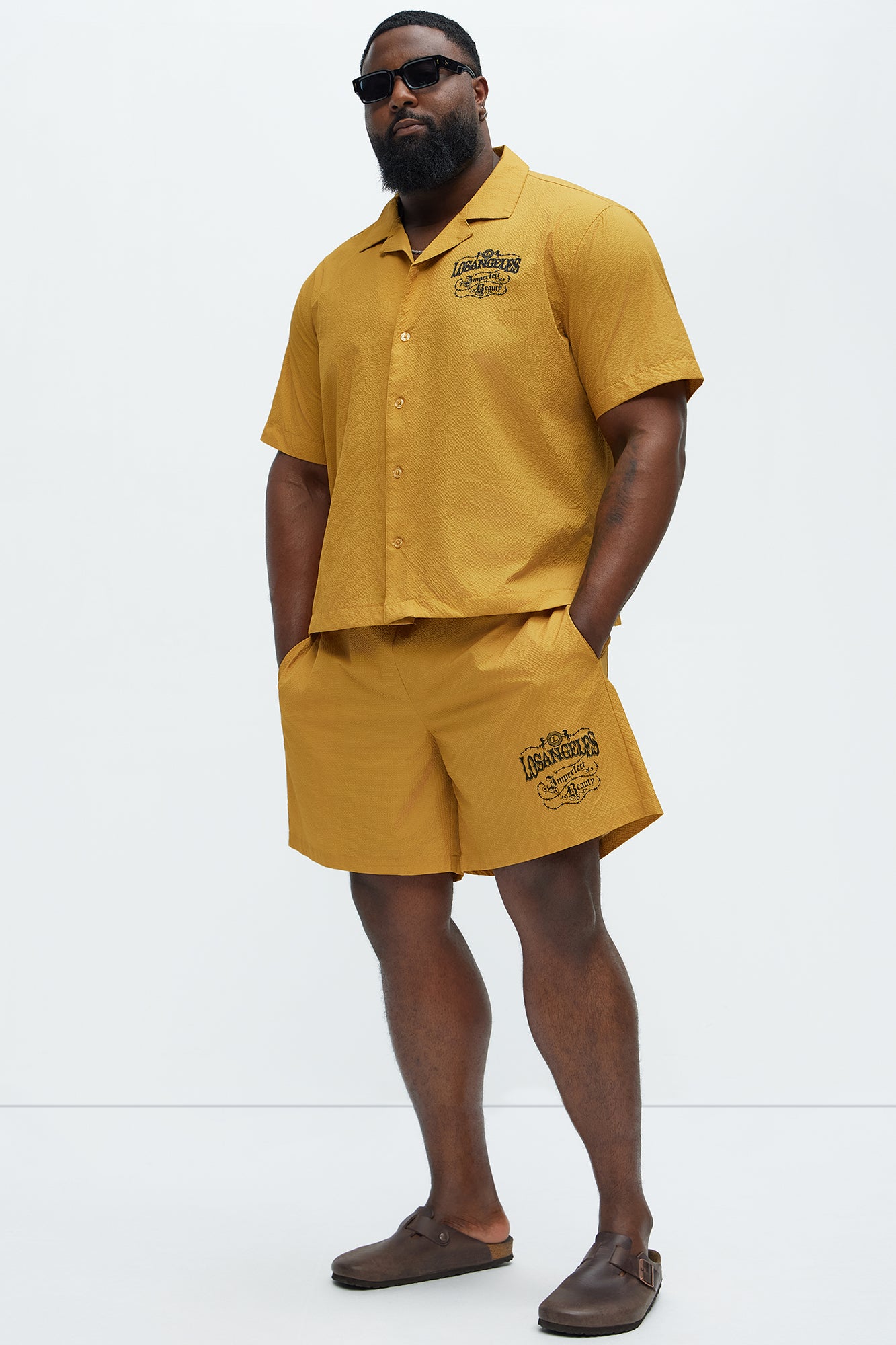 Waffle Crinkled Cuban Collar Shirt - Yellow - Image 7