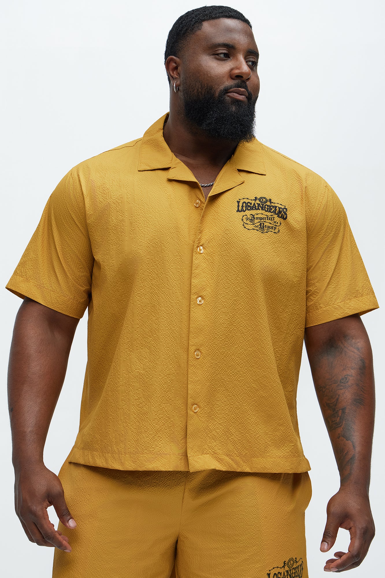 Waffle Crinkled Cuban Collar Shirt - Yellow - Image 6