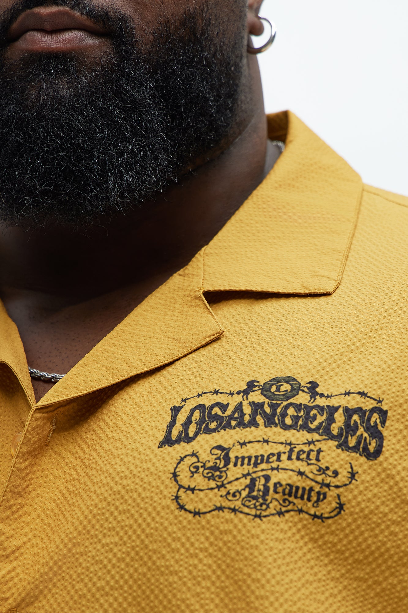 Waffle Crinkled Cuban Collar Shirt - Yellow - Image 8