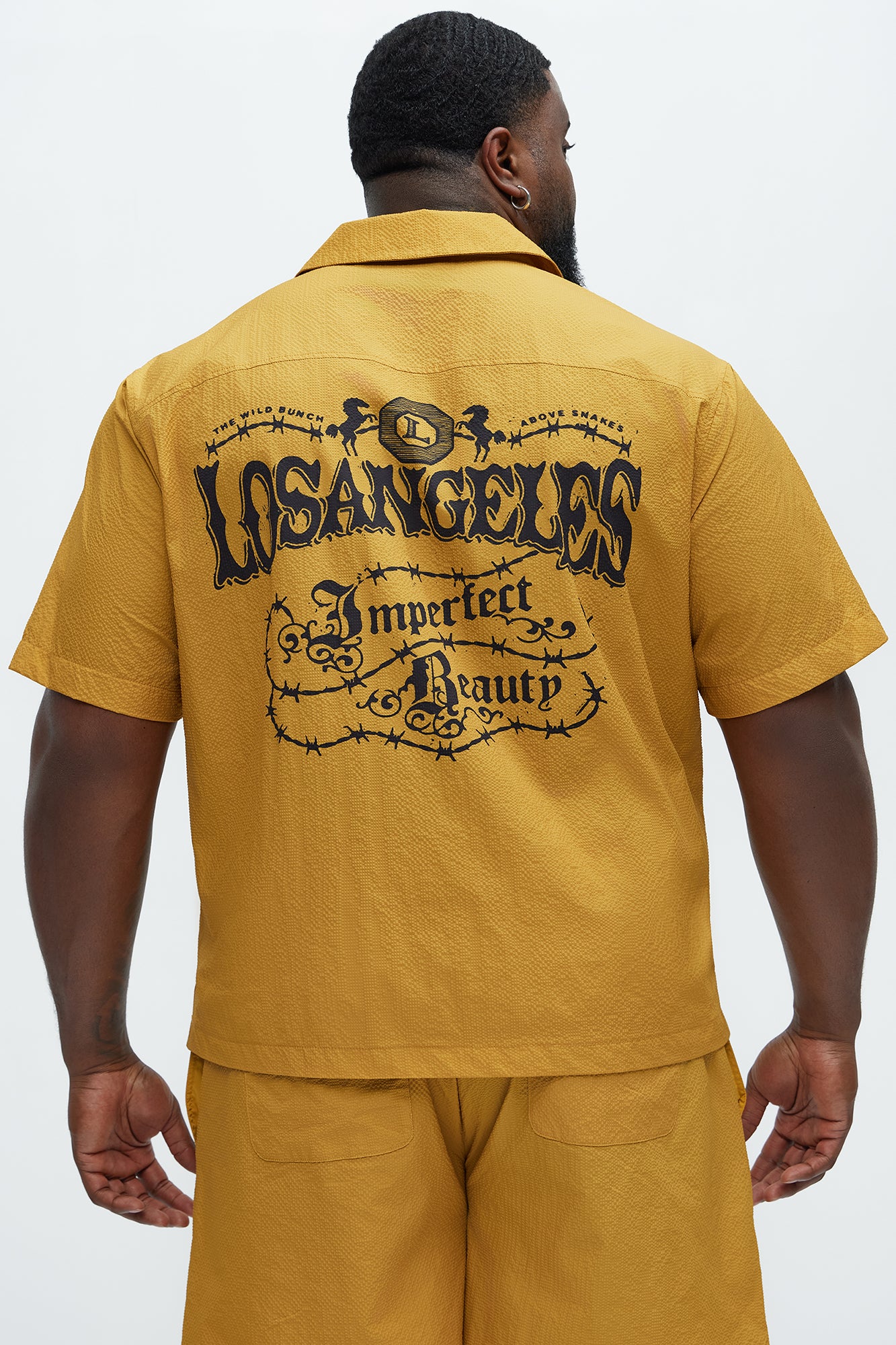 Waffle Crinkled Cuban Collar Shirt - Yellow - Image 9