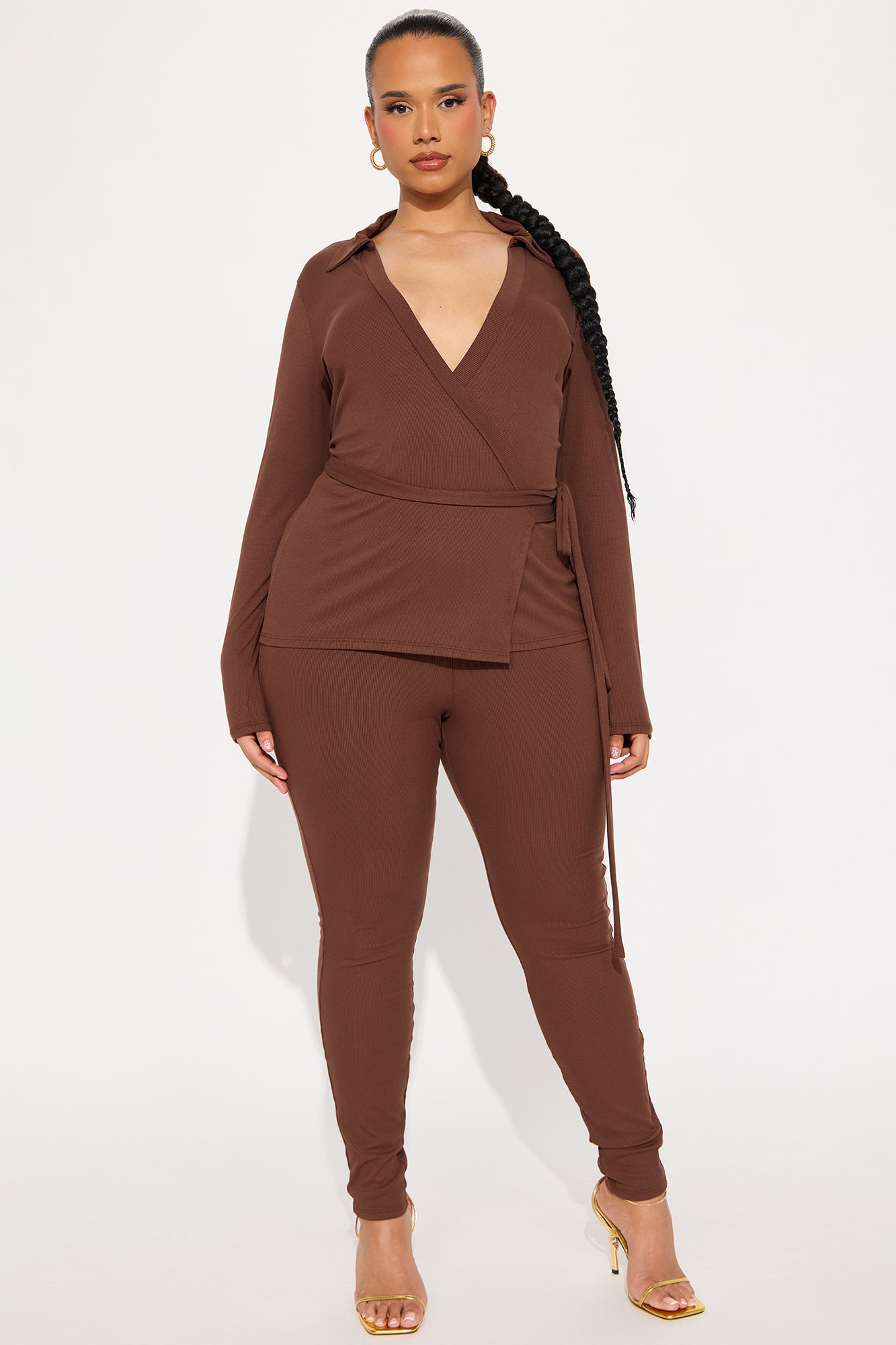 Cindy Wrap Top And Legging Set - Chocolate - Image 4