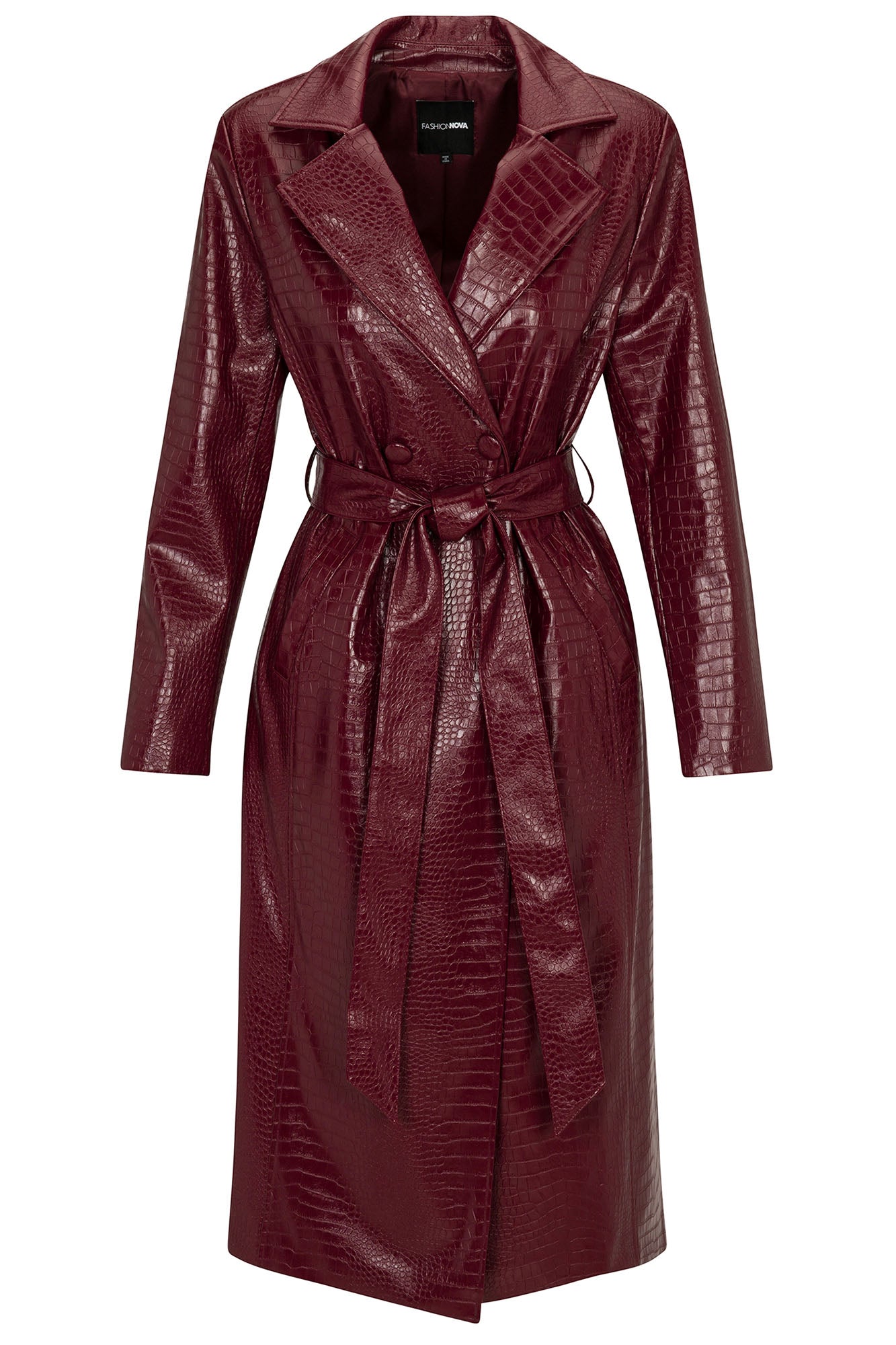 Victoria Faux Leather Trench Coat - Burgundy - Image 5