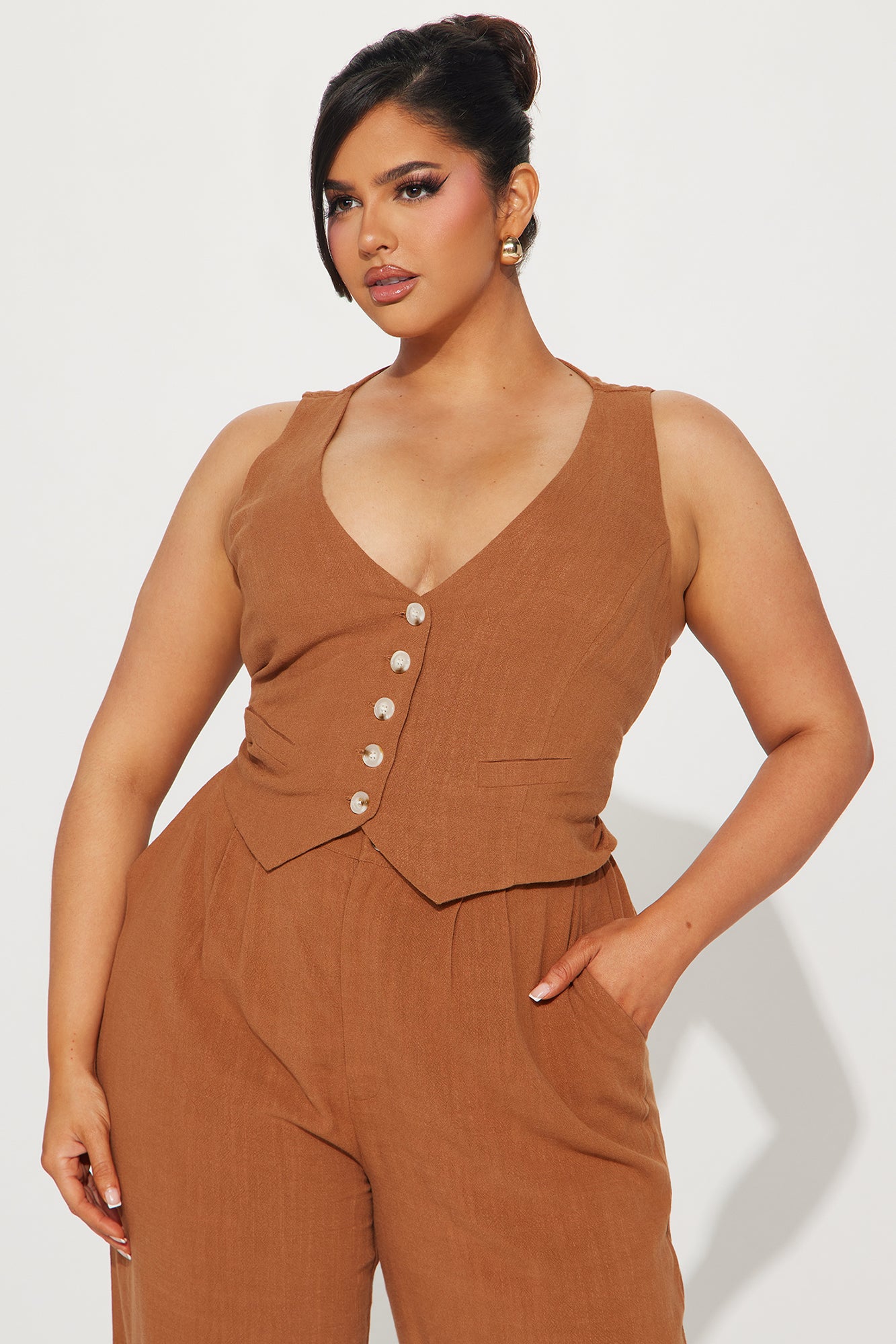 Act Right Linen Pant Set - Cognac - Image 5