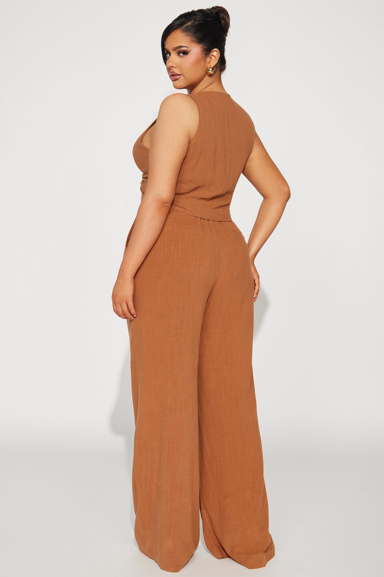 Act Right Linen Pant Set - Cognac - Image 6