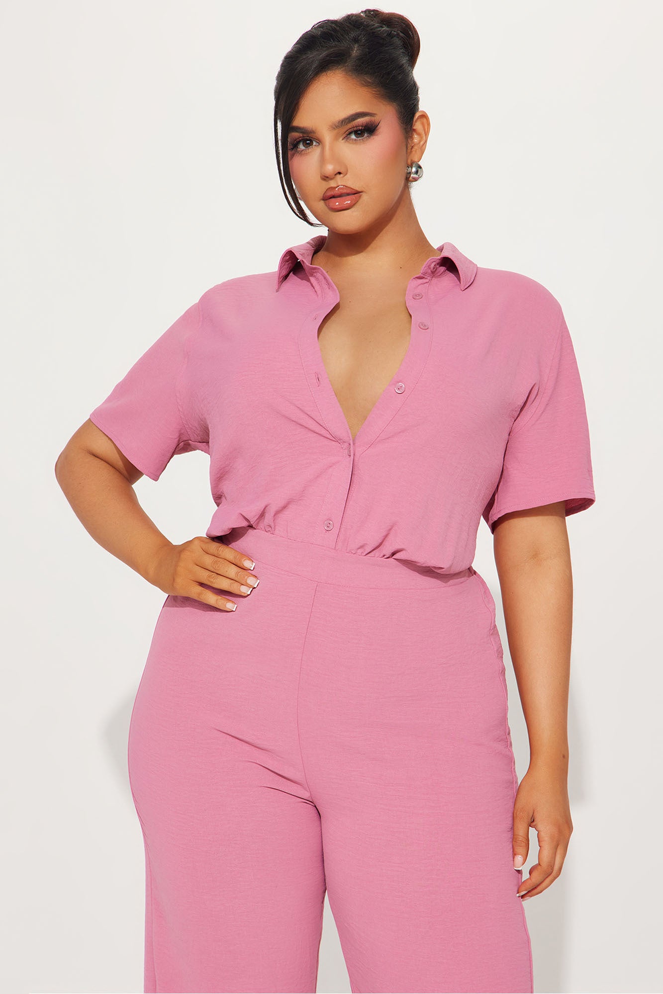 Makenzie Short Sleeve Jumpsuit - Mauve - Image 5