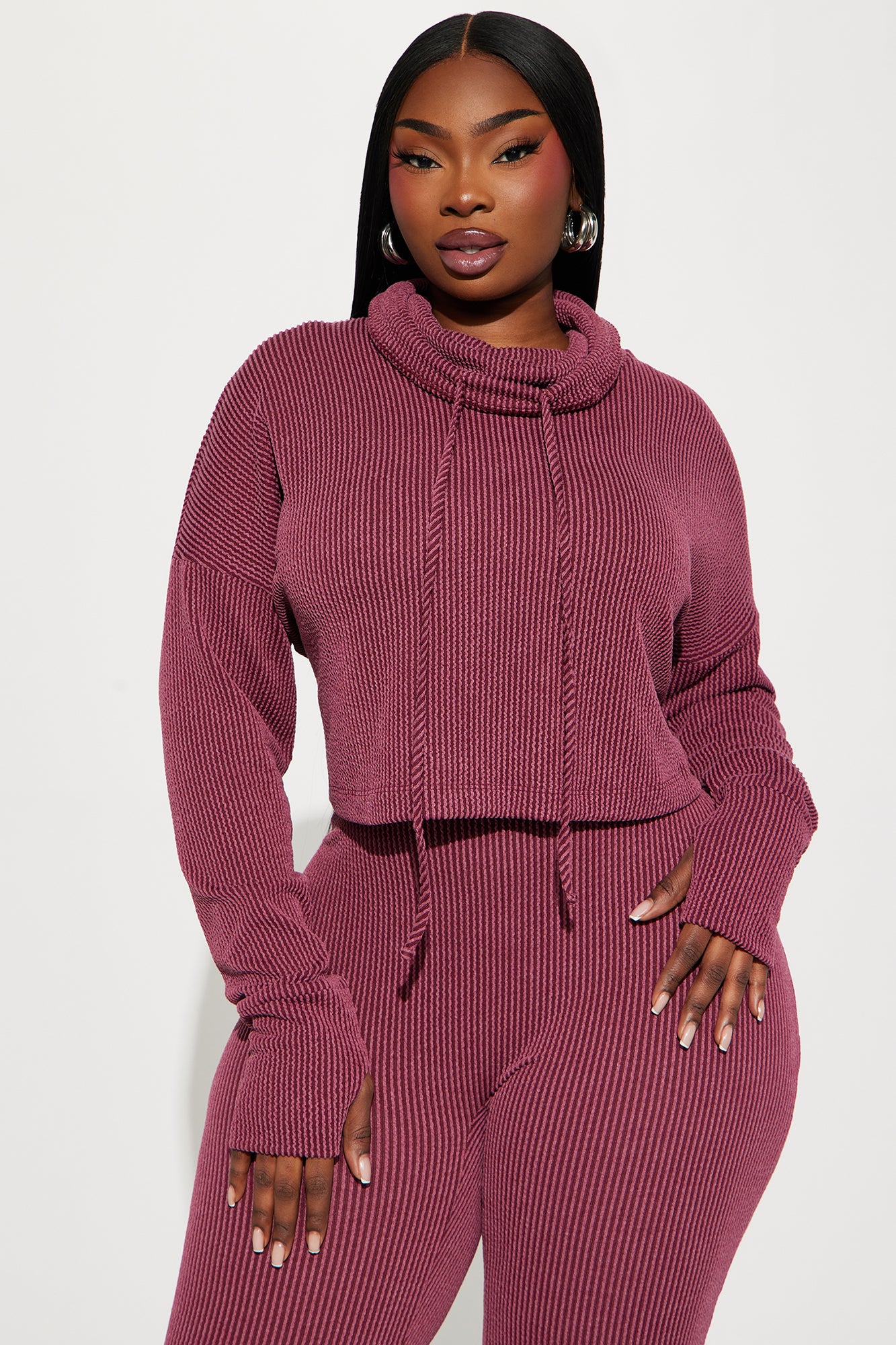 Thinking It Over 2 Piece Jumpsuit Set - Wine - Image 6