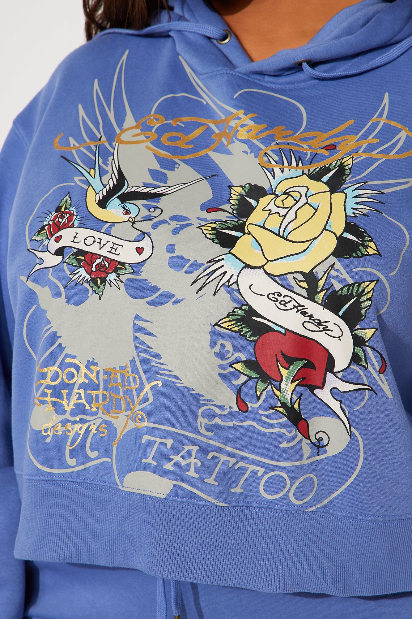 Ed Hardy Brave Eagle Cropped Hoodie - Blue - Image 10