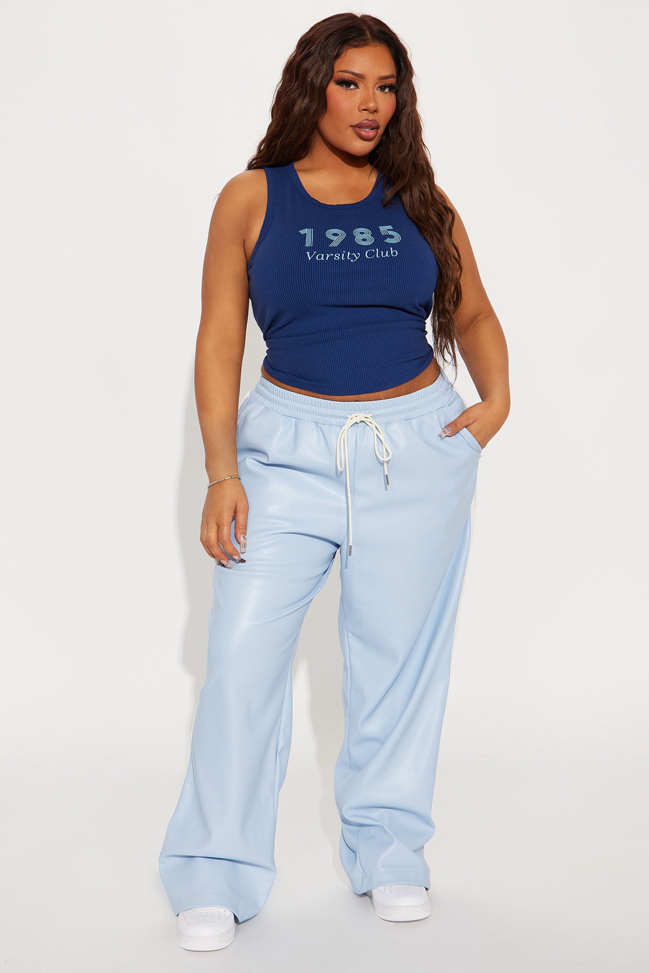 Misha Faux Leather Track Pant - Light Blue - Image 4