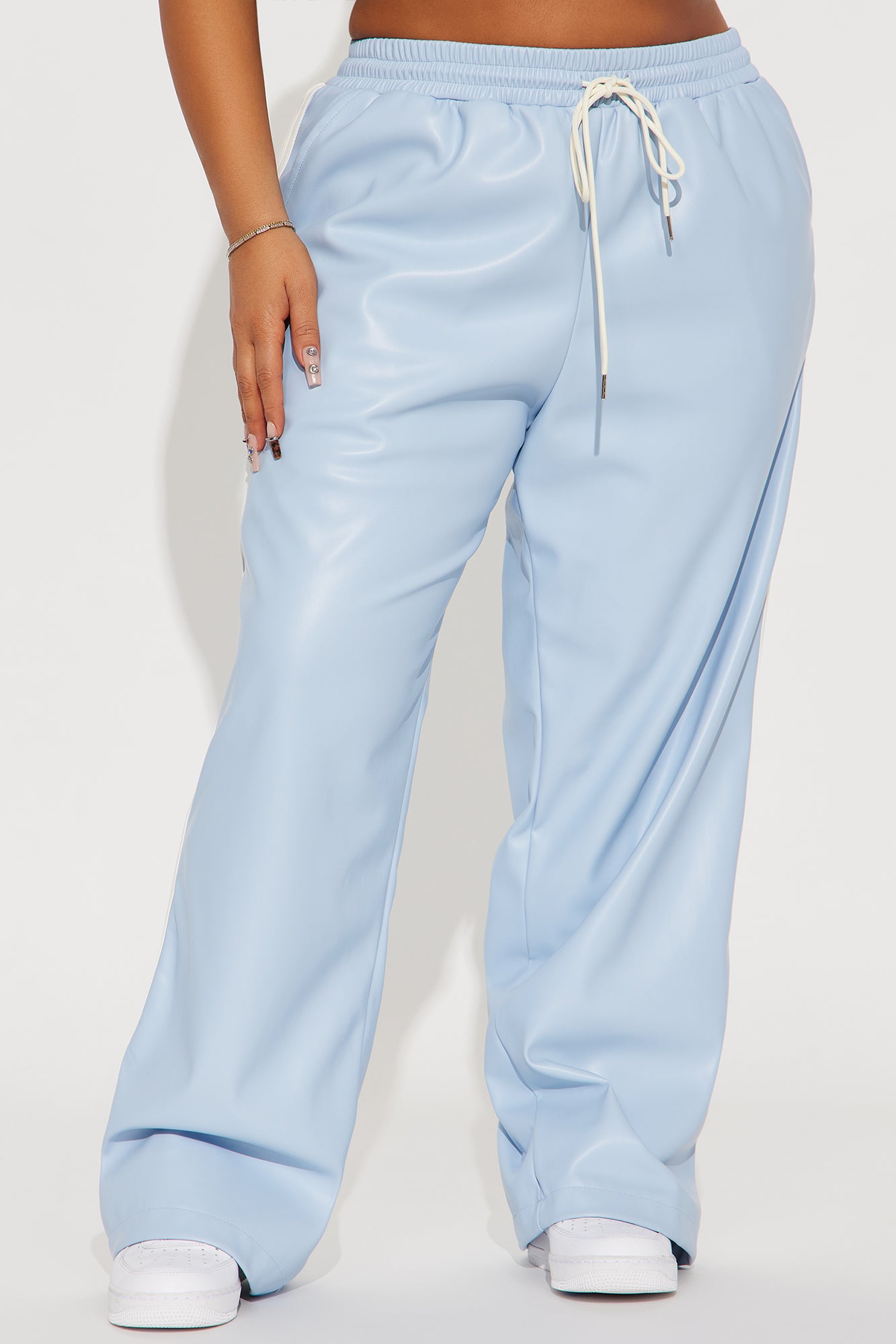Misha Faux Leather Track Pant - Light Blue - Image 5