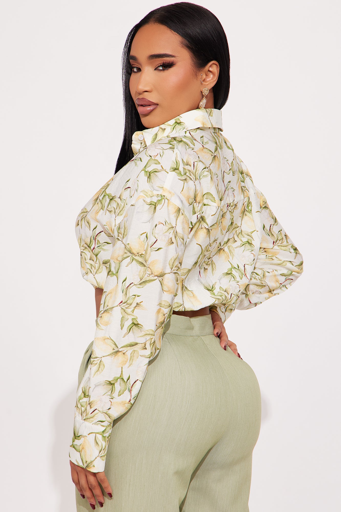 Taste Of Lemons Tie Front Shirt - Green/combo - Image 3