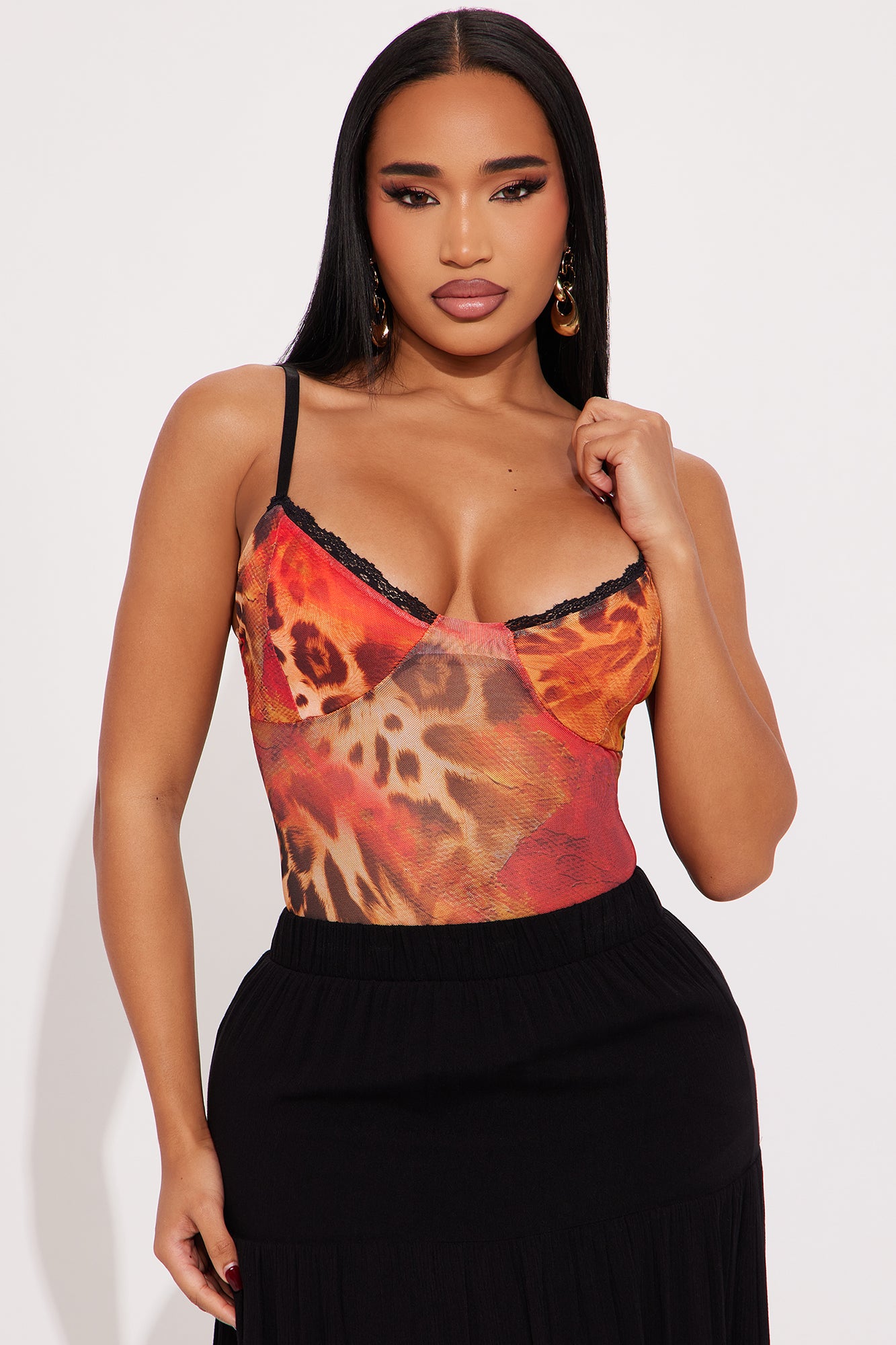 Arlet Sheer Mesh Bodysuit - Orange/combo - Image 3
