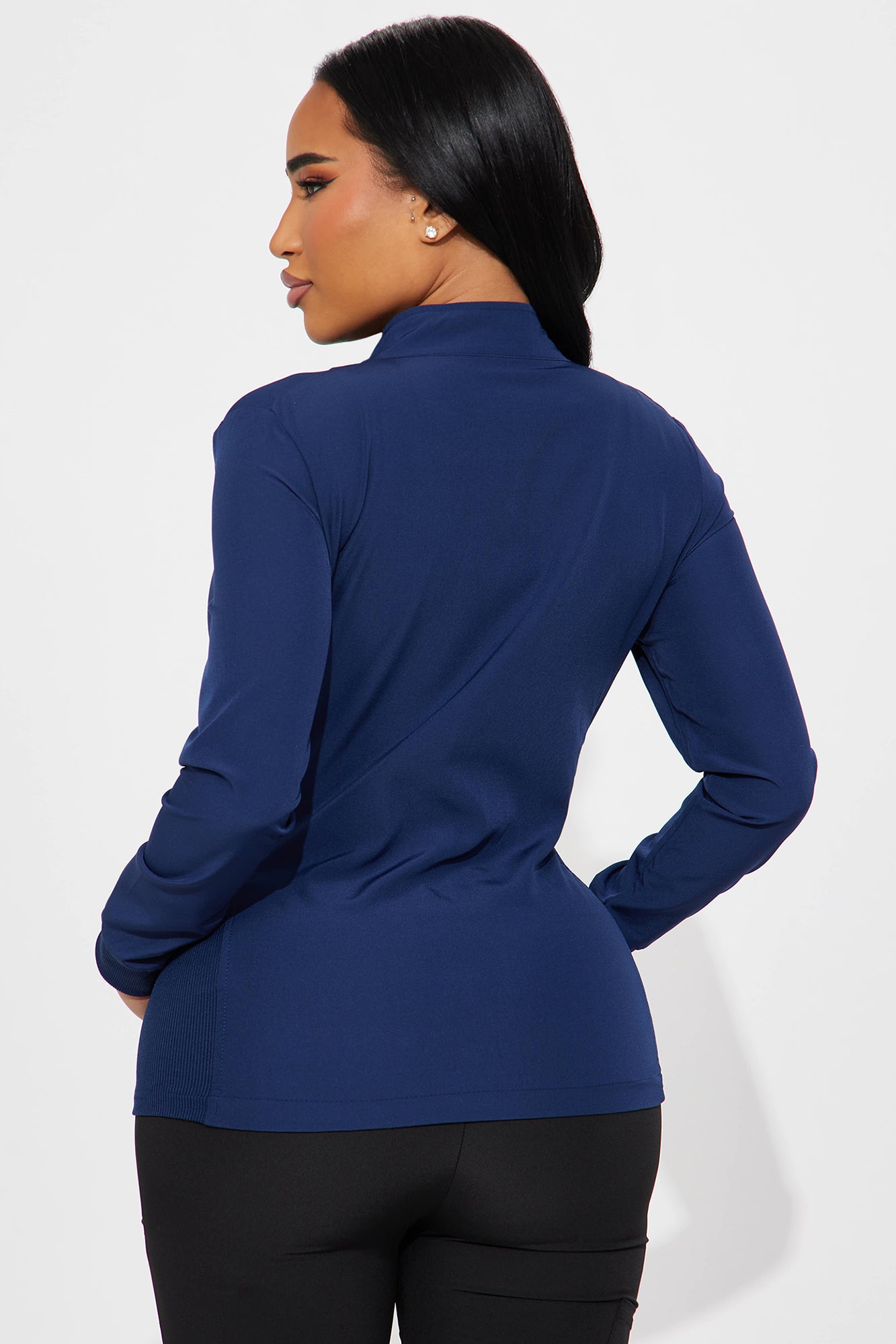 On The Clock Stretch Zip Up Scrub Uniform Jacket - Navy - Image 3