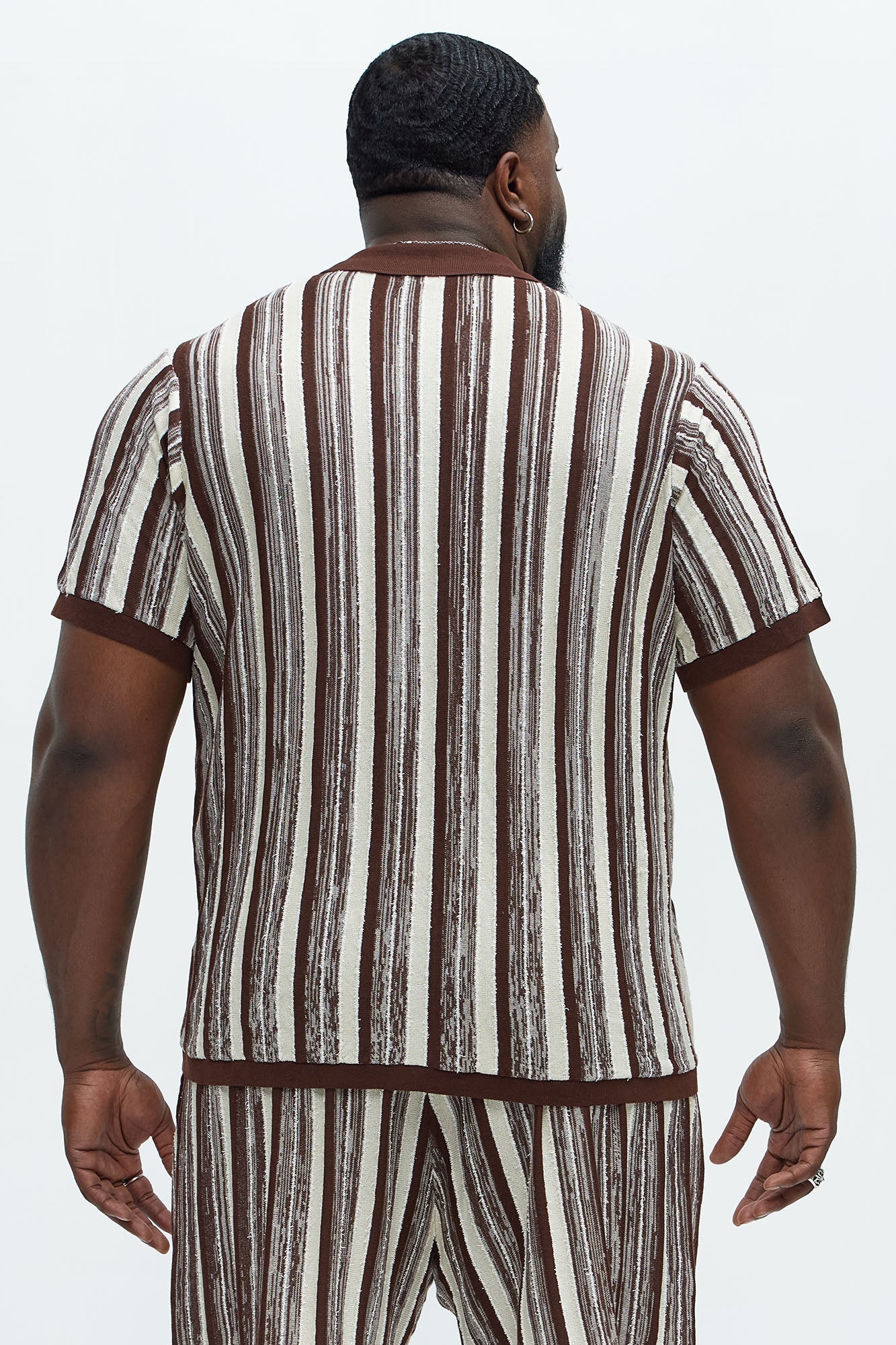 Textured Stripes Knitted Shirt - Brown Combo - Image 7