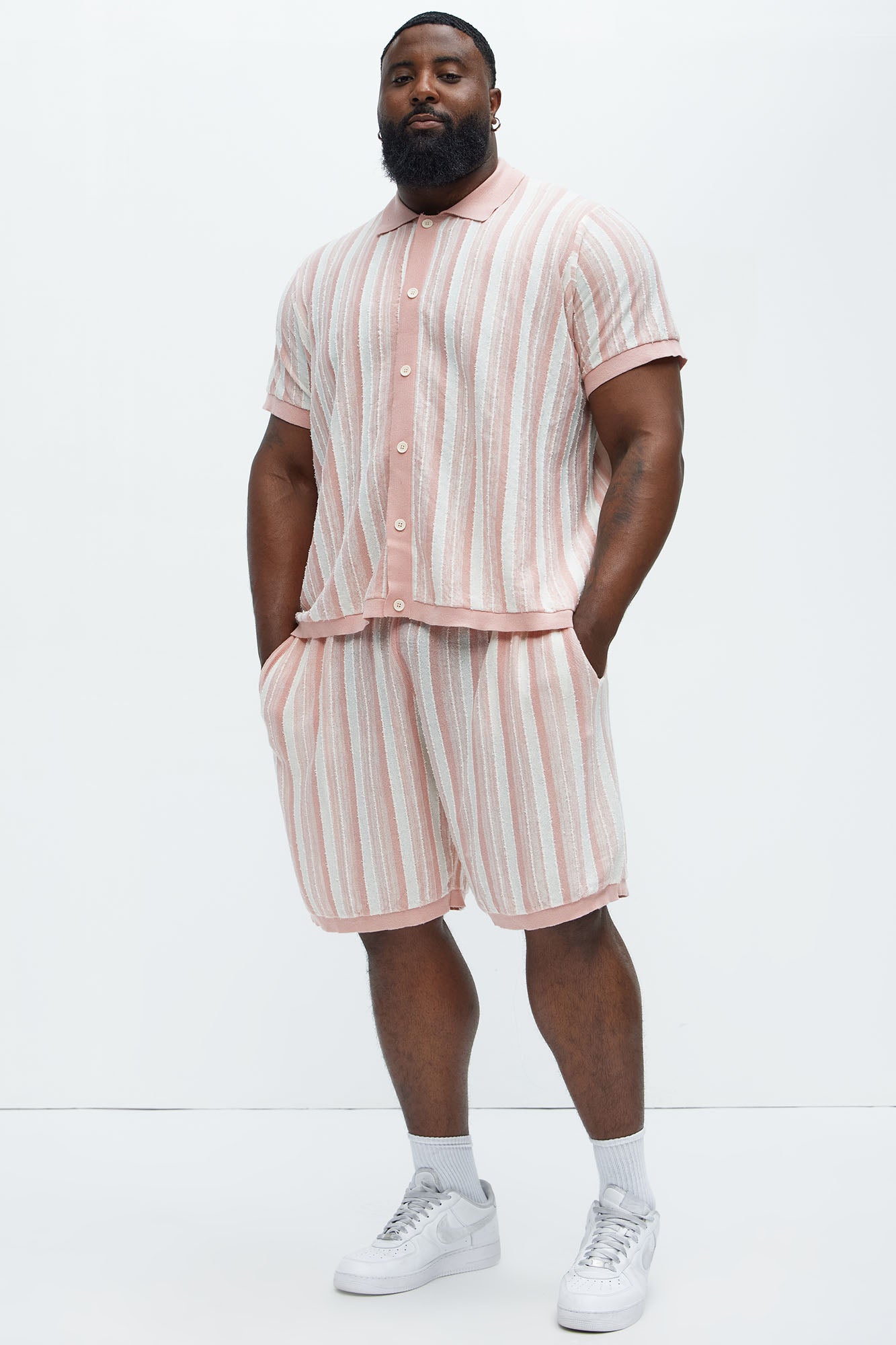 Textured Stripes Knitted Shorts - Mauve/combo - Image 7