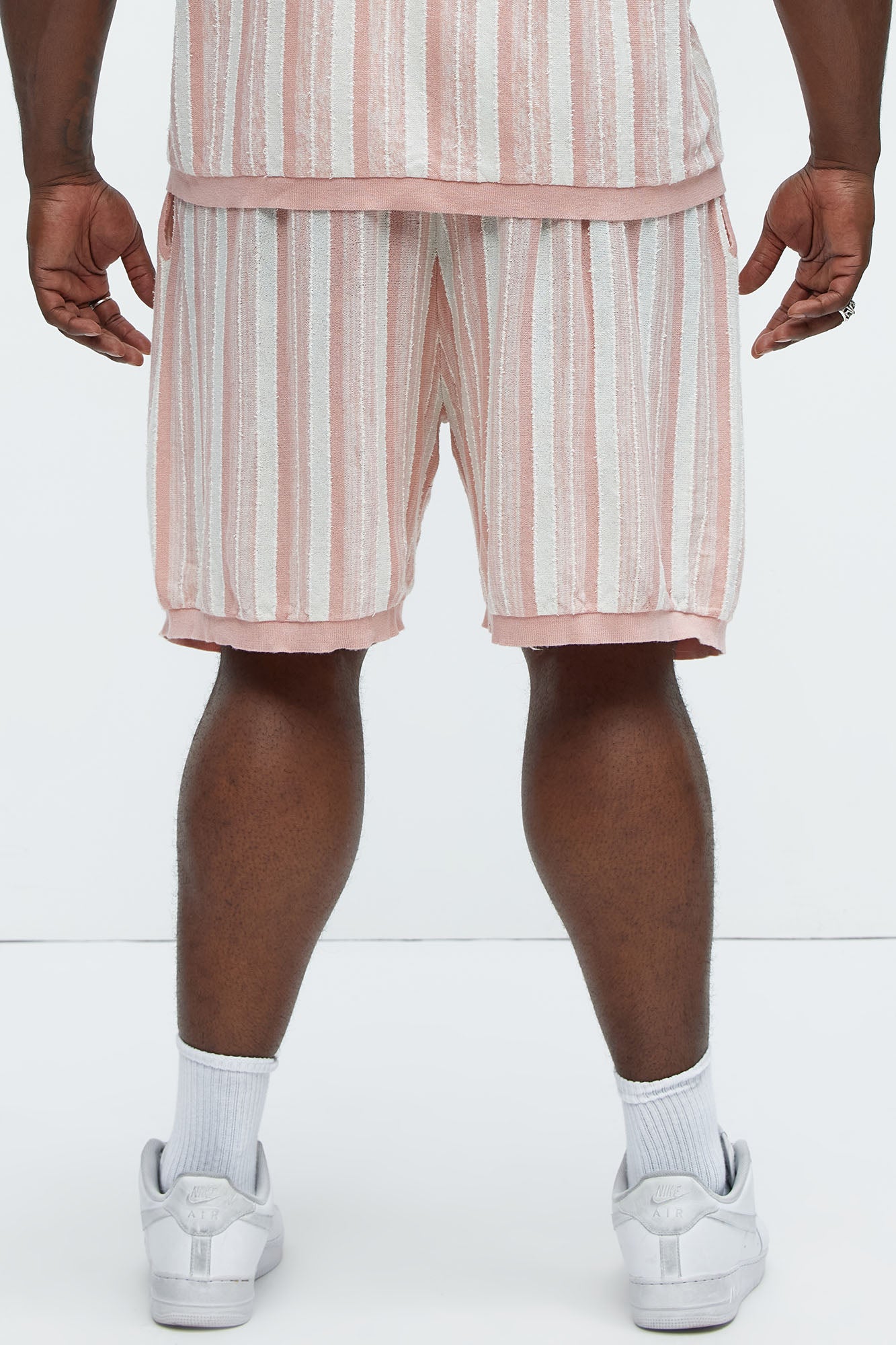 Textured Stripes Knitted Shorts - Mauve/combo - Image 8
