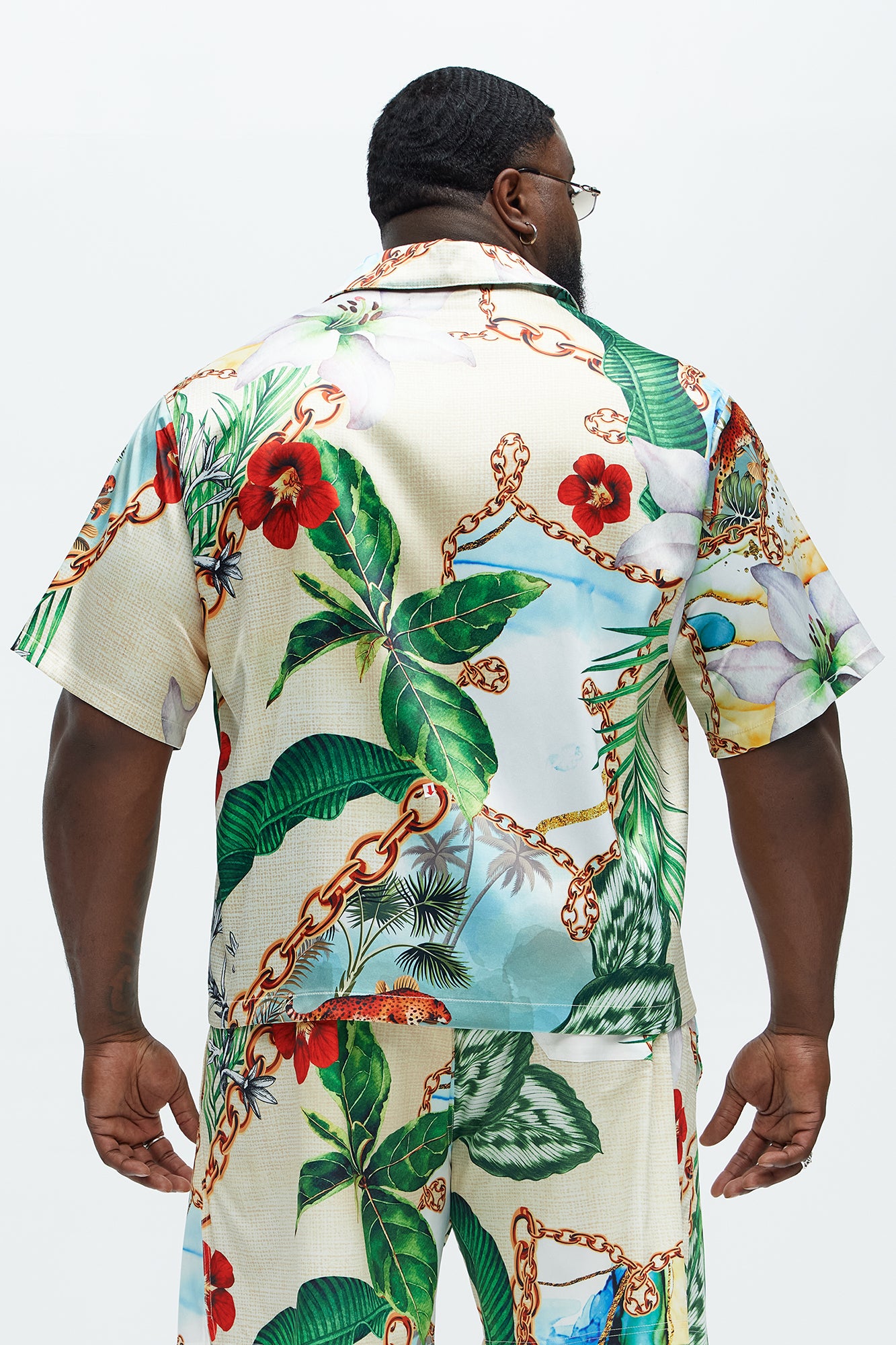 Palms And Chains Printed Cuban Collar Shirt - Multi Color - Image 8