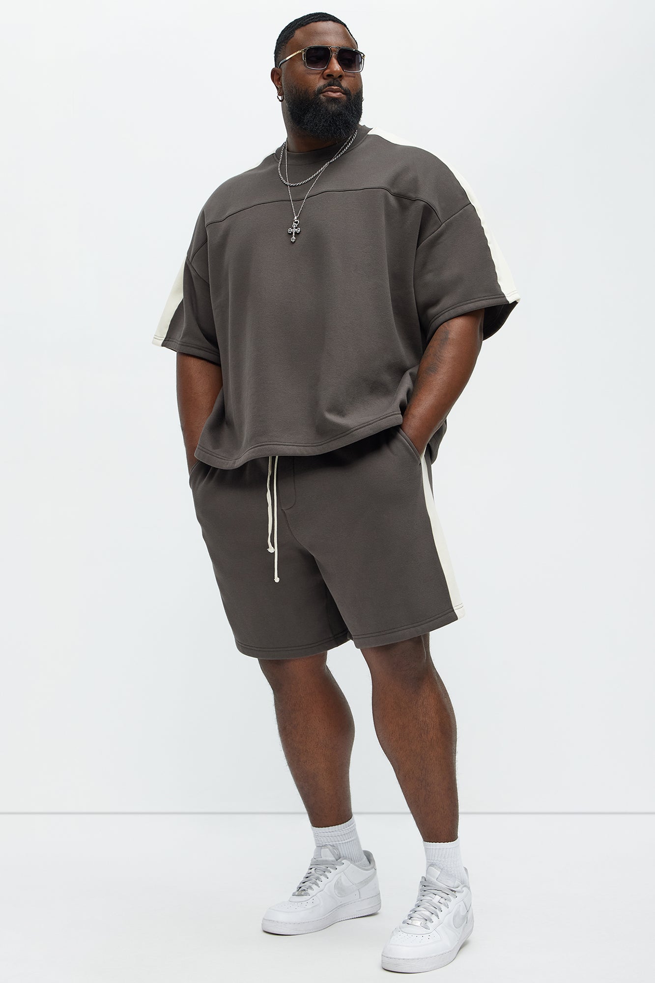 Tyson Oversized Heavyweight Striped Shorts - Olive - Image 7